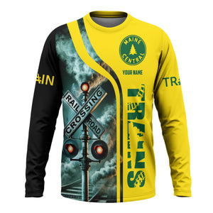 Railspirit Custom Name Maine Central Railroad Long Sleeve Shirt Railroad Crossing Sign Printed Train Shirt