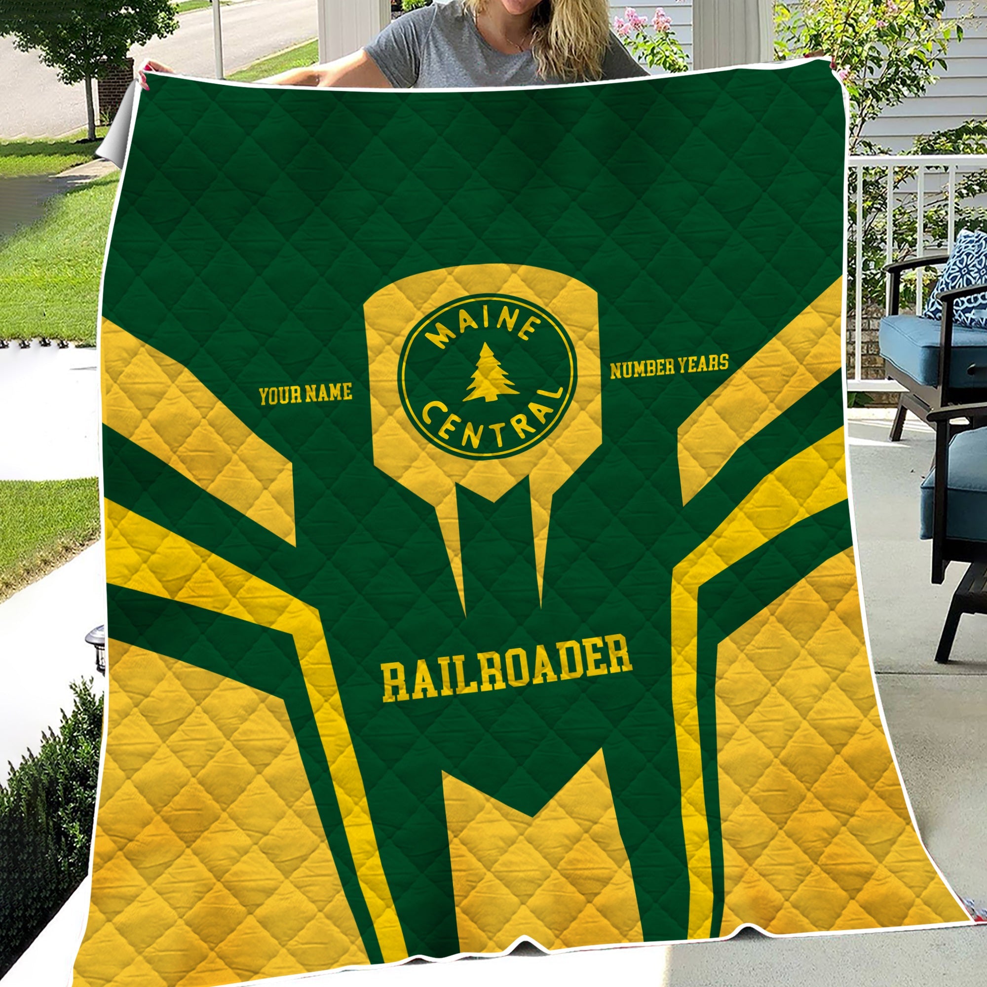 Railspirit Personalized Maine Central Railroad Premium Quilts Custom Year Railroader Gift Idea For Train Lover