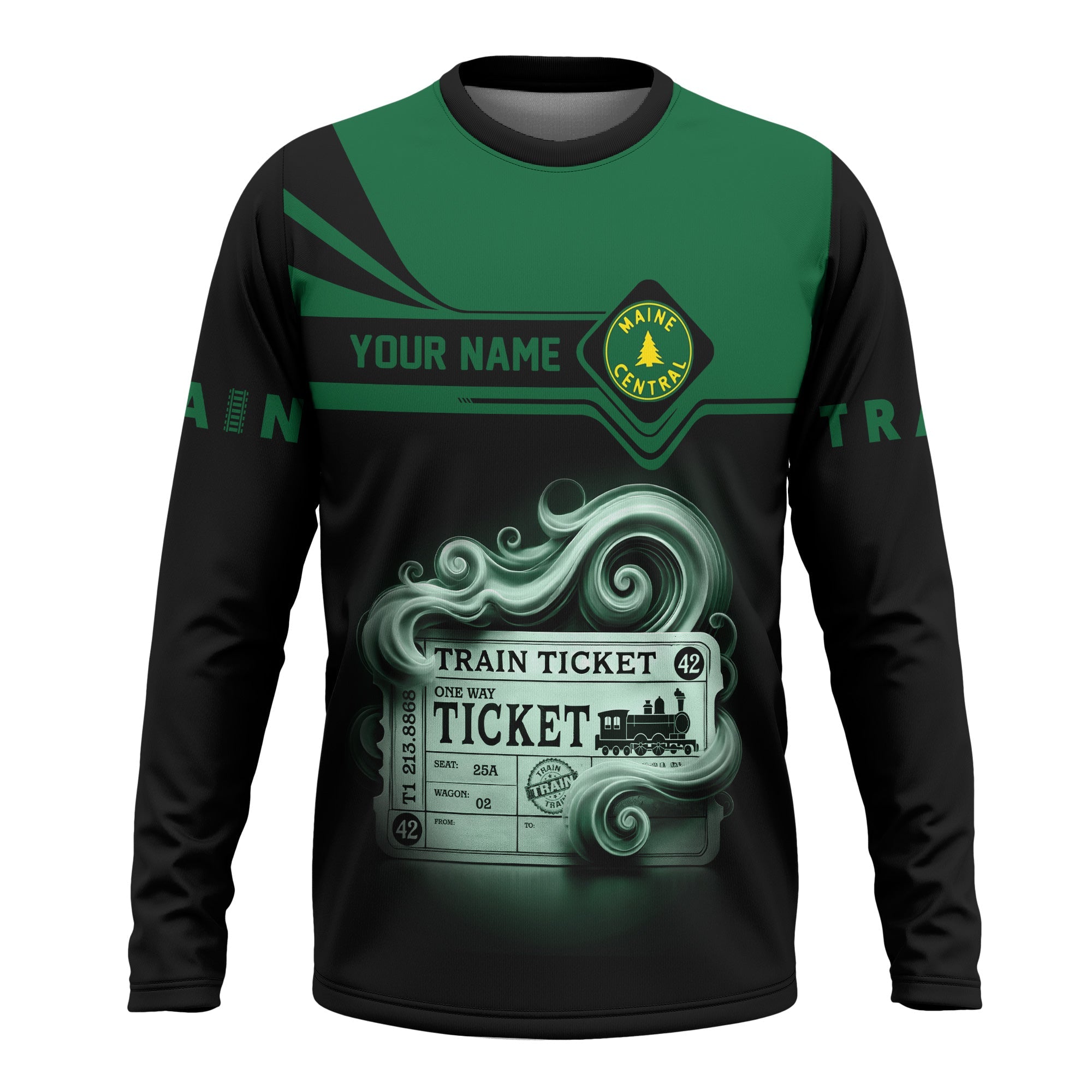 Railspirit Custom Name Maine Central Railroad Long Sleeve Shirt American Train Ticket Printed Shirt