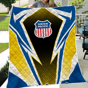 Railspirit Union Pacific Railroad Premium Quilts Lightning Graphic Style Big Boy Premium Quilts Gift Idea For Train Lover
