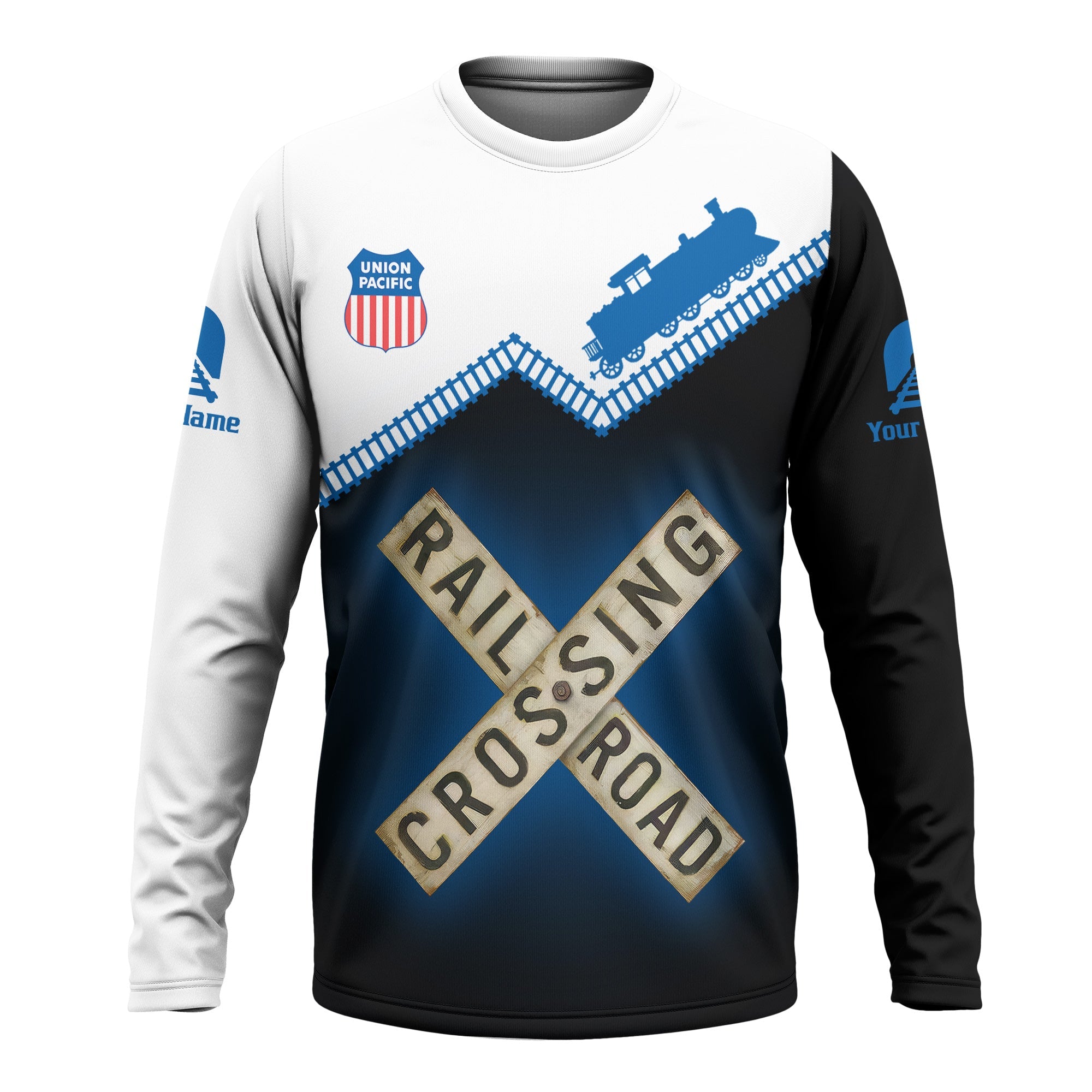 Railspirit Personalized Union Pacific Railroad Long Sleeve Shirt Railroad Crossing Printed Train Track Shirt