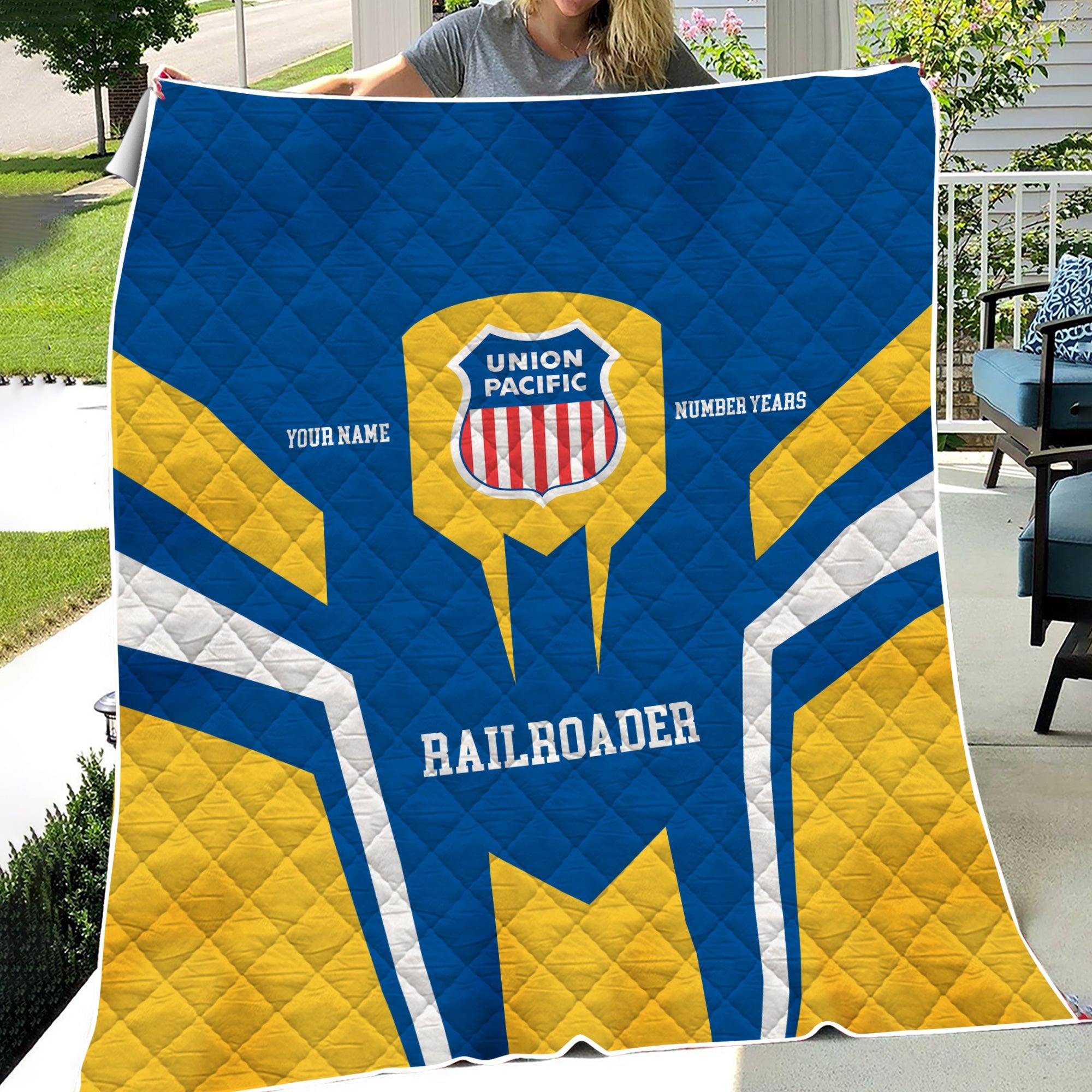 Railspirit Personalized Union Pacific Railroad Premium Quilts Custom Year Railroader Big Boy Gift Idea For Train Lover