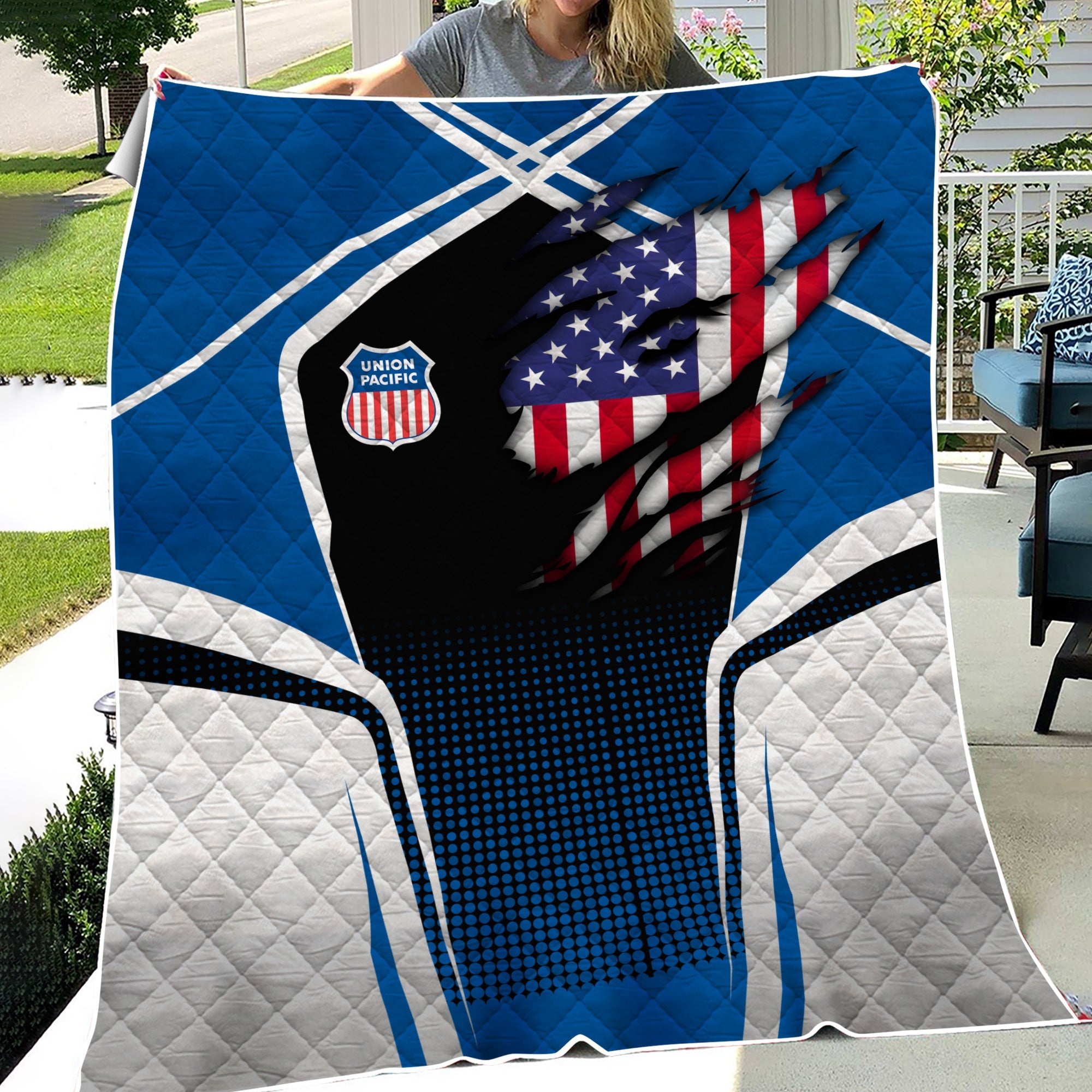 Railspirit Personalized Union Pacific Railroad Premium Quilts American Vintage Big Boy All Over Printed Premium Quilts