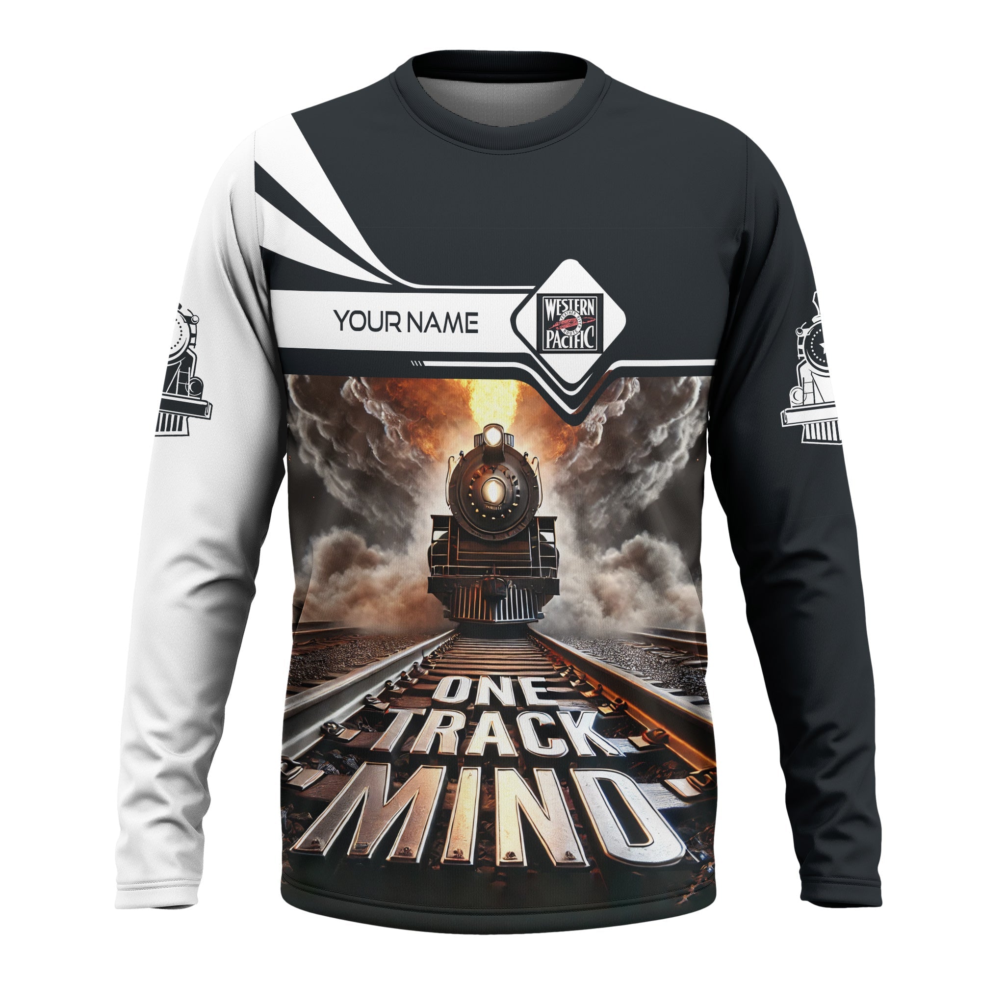 Railspirit Personalized Western Pacific Railroad Long Sleeve Shirt One Track Mind Train Printed Shirt