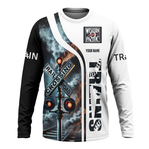 Railspirit Custom Name Western Pacific Railroad Long Sleeve Shirt Railroad Crossing Sign Printed Train Shirt