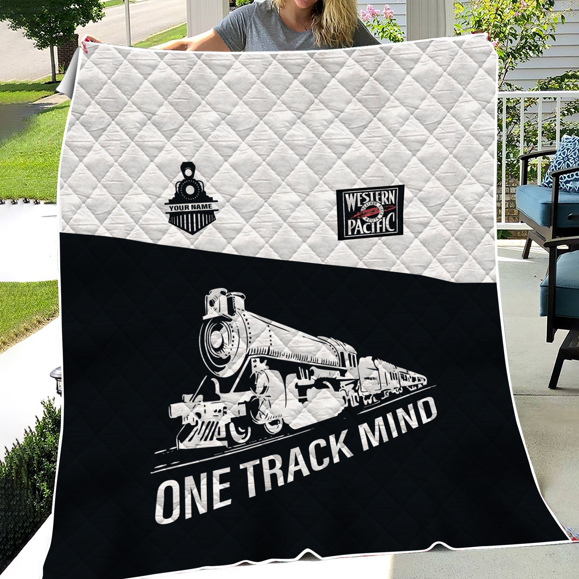 Railspirit Personalized Western Pacific Railroad Premium Quilt One Track Mind Train Premium Quilt Gift Idea For Train Lover
