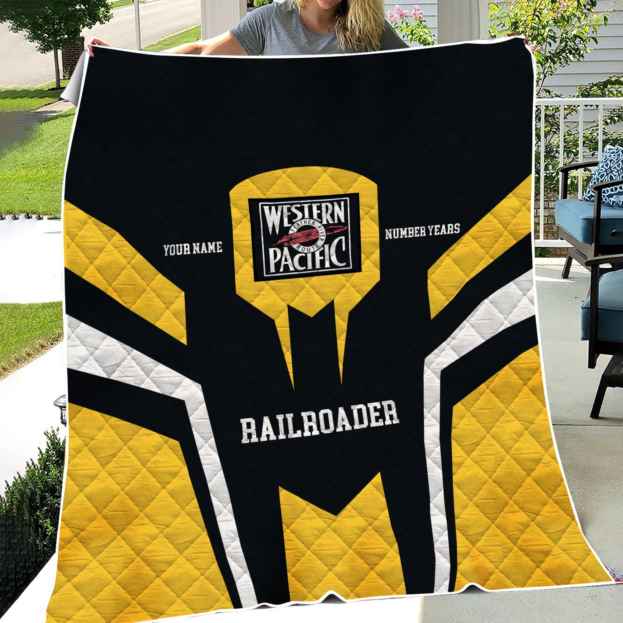 Railspirit Personalized Western Pacific Railroad Premium Quilts Custom Year Railroader Gift Idea For Train Lover
