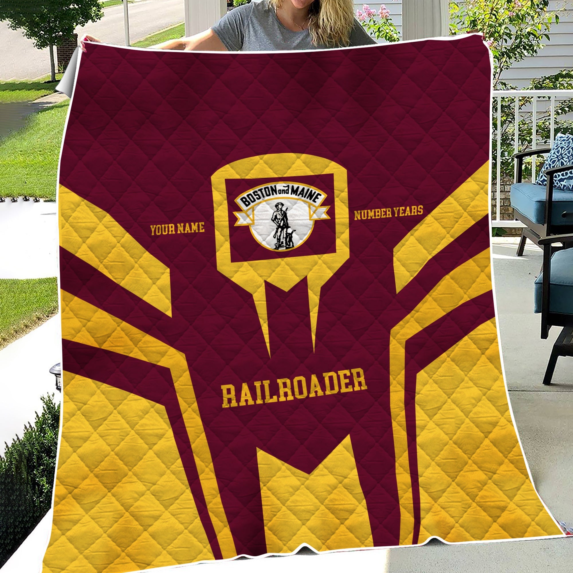 Railspirit Personalized Boston and Maine Railroad Premium Quilts Custom Year Railroader Gift Idea For Train Lover