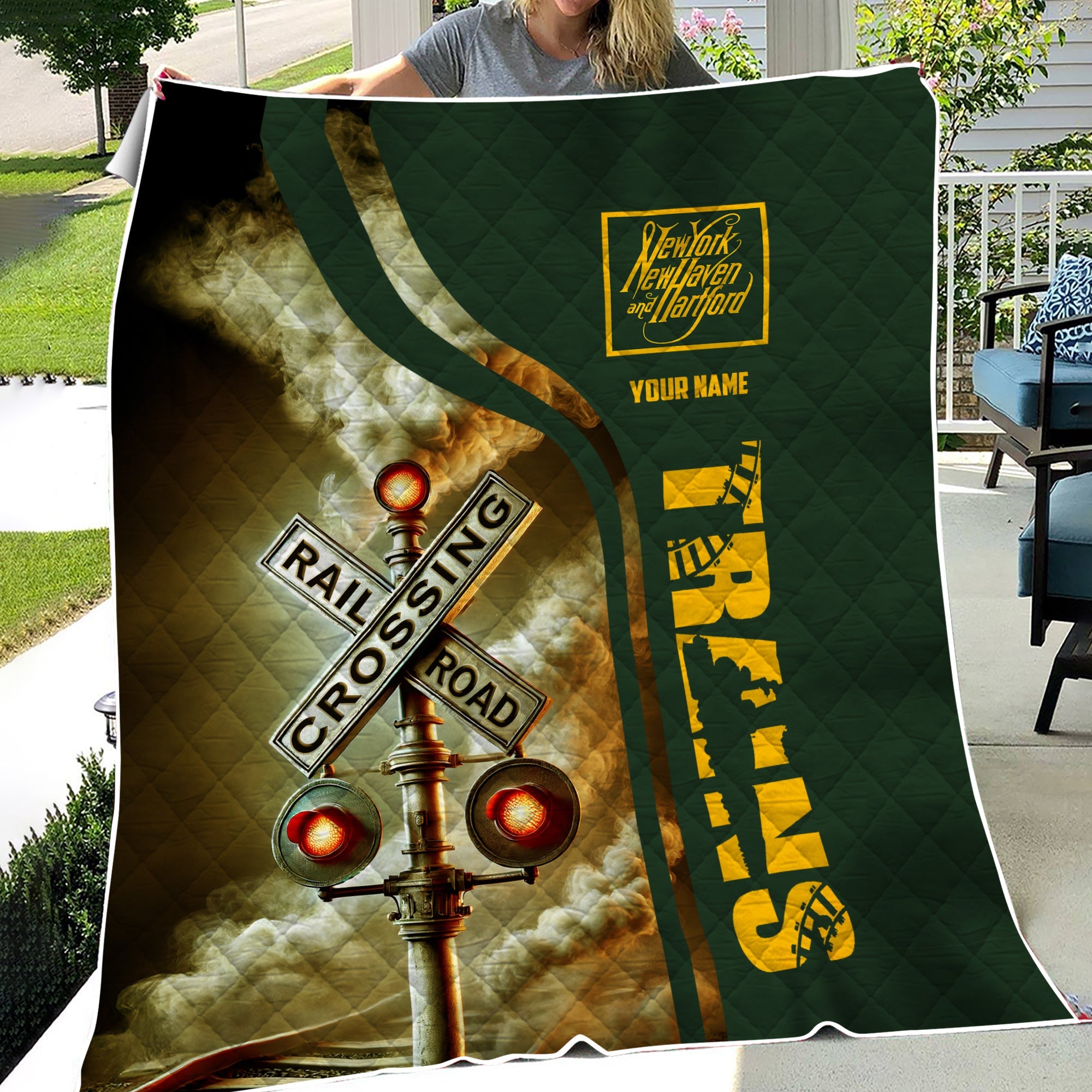 Railspirit Personalized New York, New Haven and Hartford Railroad Premium Quilts Railroad Crossing Sign New Haven Railroad Quilts All Over Print