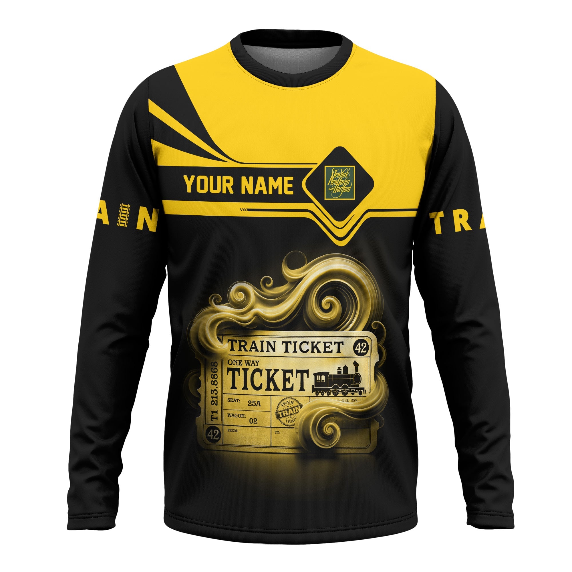 Railspirit Custom Name New York, New Haven and Hartford Railroad Long Sleeve Shirt American Train Ticket New Haven Railroad Printed Shirt