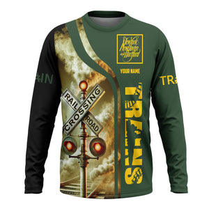 Railspirit Custom Name New York, New Haven and Hartford Railroad Long Sleeve Shirt Railroad Crossing Sign New Haven Railroad Printed Train Shirt