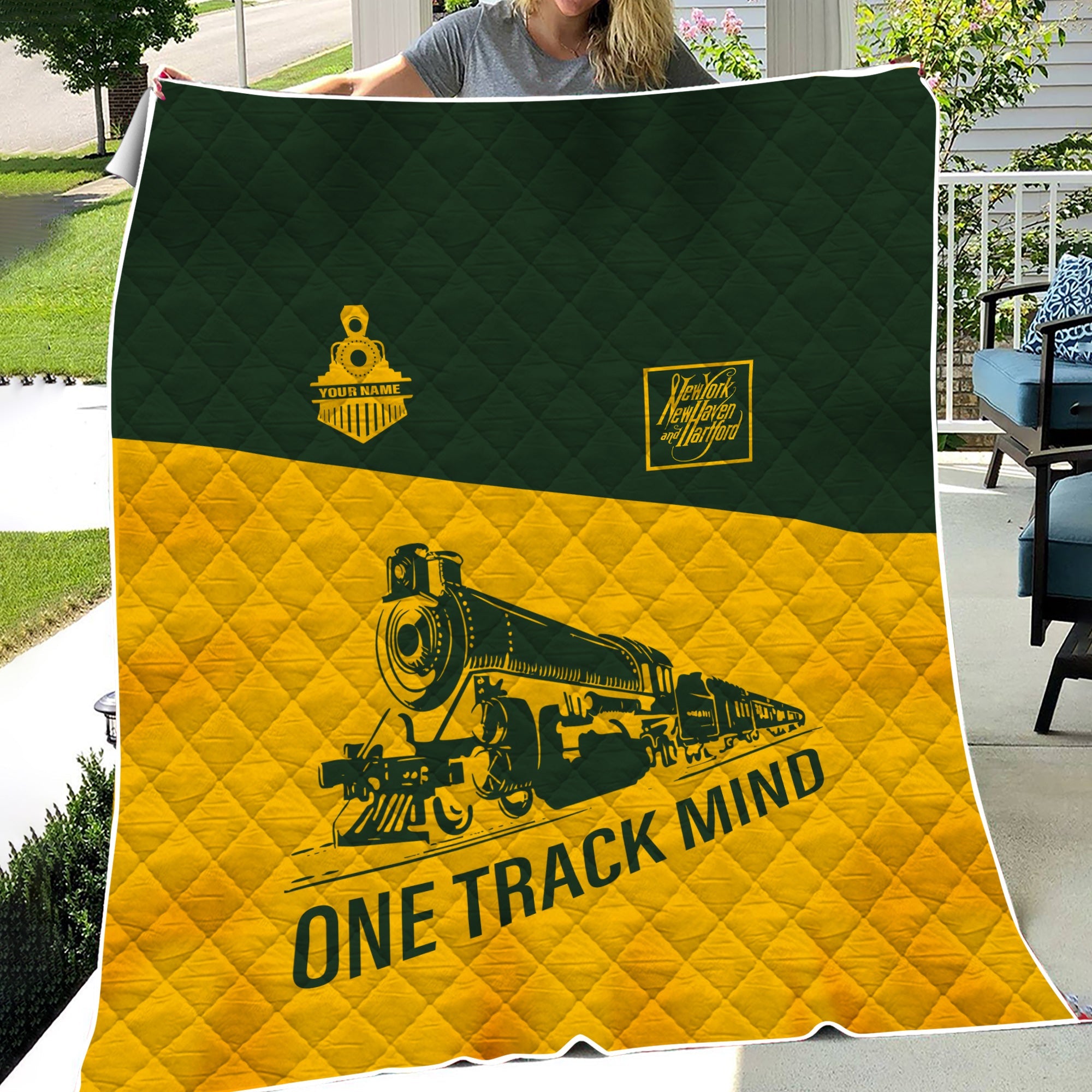 Railspirit Personalized New York, New Haven and Hartford Railroad Premium Quilt One Track Mind New Haven Railroad Train Premium Quilt Gift Idea For Train Lover