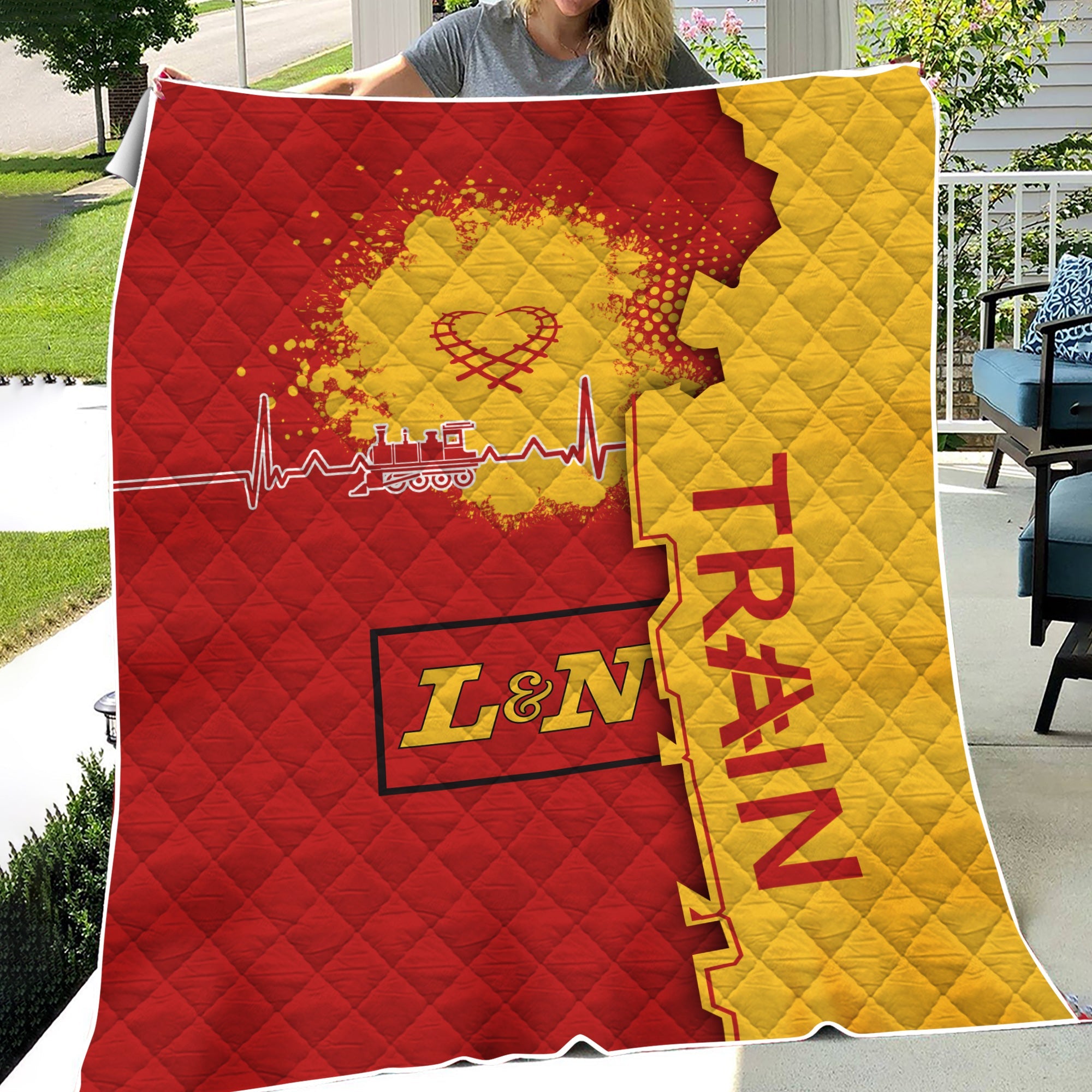 Railspirit Louisville and Nashville Railroad Premium Quilts Engine Heartbeat and Track Love Style L&N Quilts Gift Idea For Train Lovers