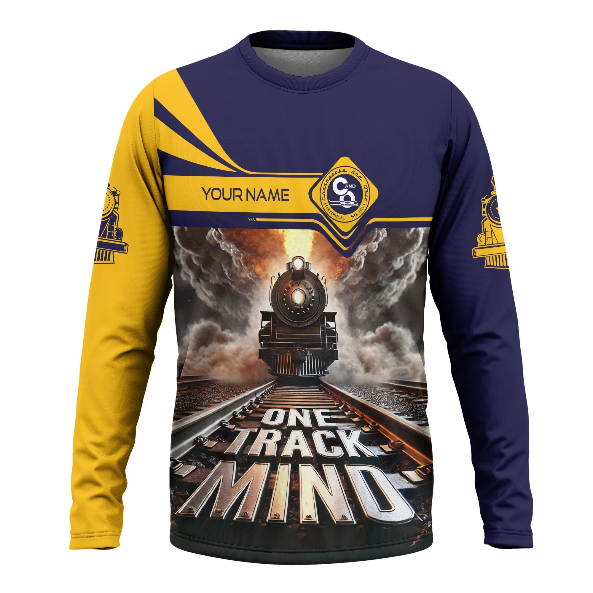 Railspirit Personalized Chesapeake and Ohio Railway Long Sleeve Shirt One Track Mind C&O Train Printed Shirt