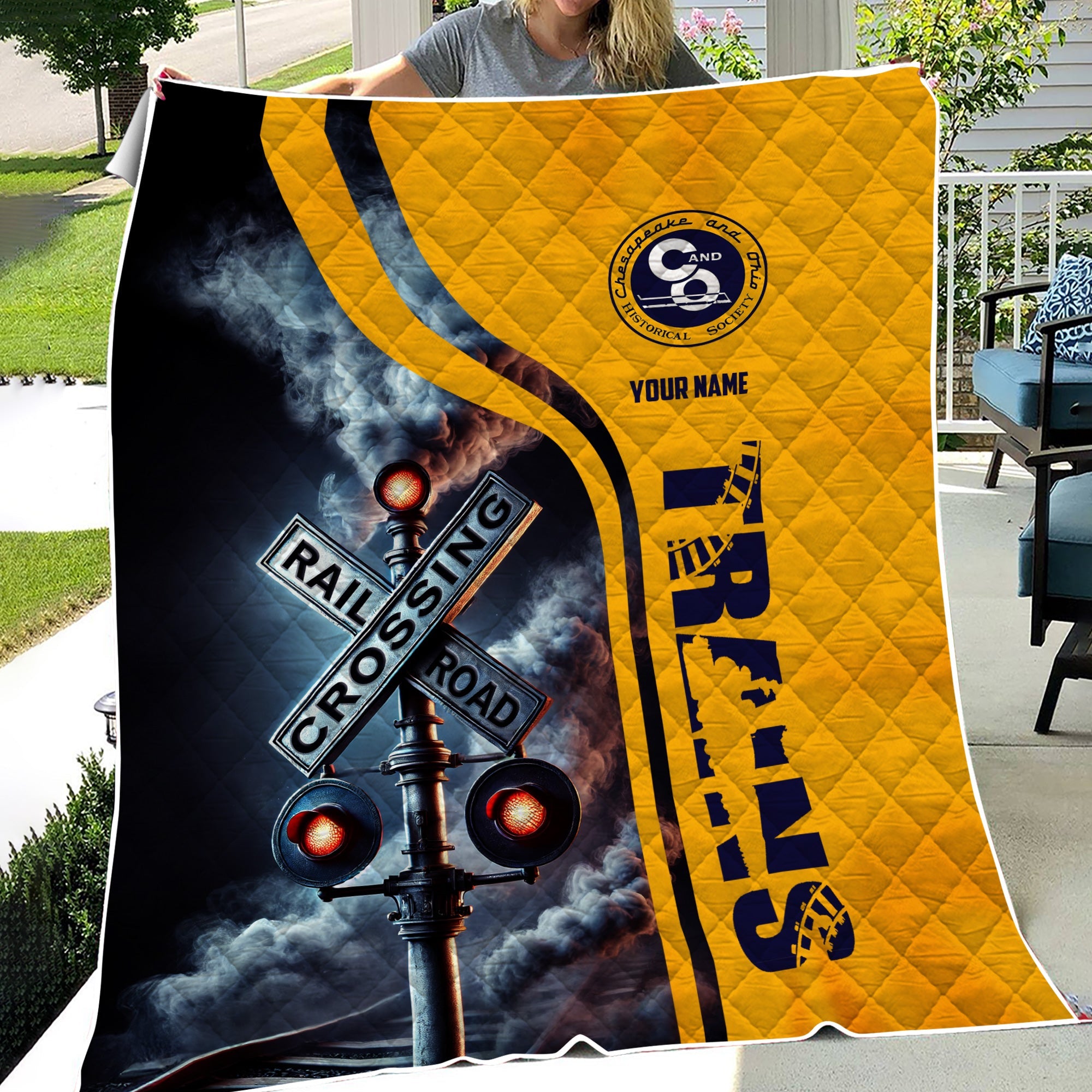 Railspirit Personalized Chesapeake and Ohio Railway Premium Quilts Railroad Crossing Sign C&O Quilts All Over Print