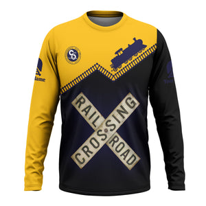 Railspirit Personalized Chesapeake and Ohio Railway Long Sleeve Shirt Railroad Crossing Printed Train Track Shirt