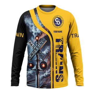 Railspirit Custom Name Chesapeake and Ohio Railway Long Sleeve Shirt Railroad Crossing Sign C&O Printed Train Shirt