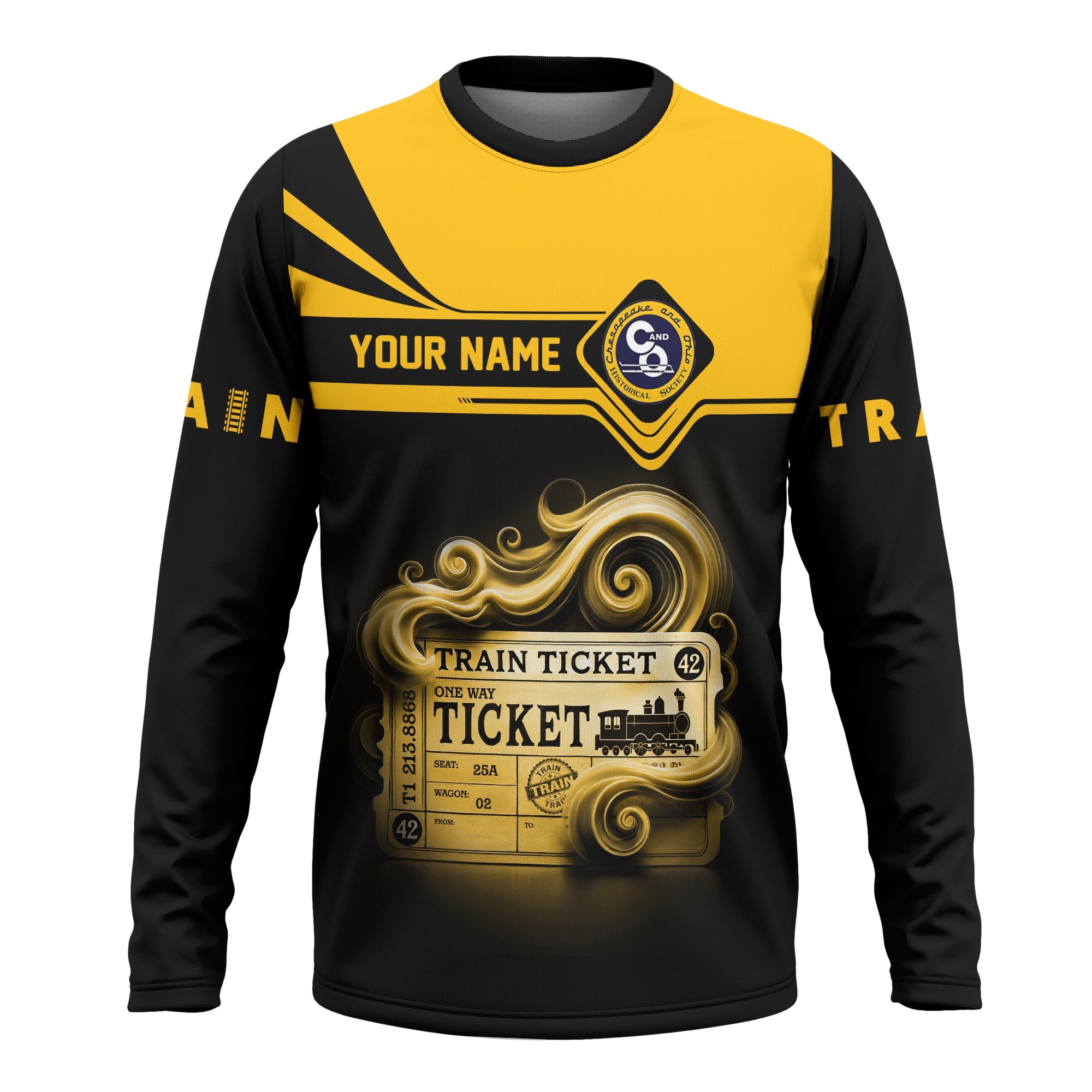 Railspirit Custom Name Chesapeake and Ohio Railway Long Sleeve Shirt American Train Ticket C&O Printed Shirt