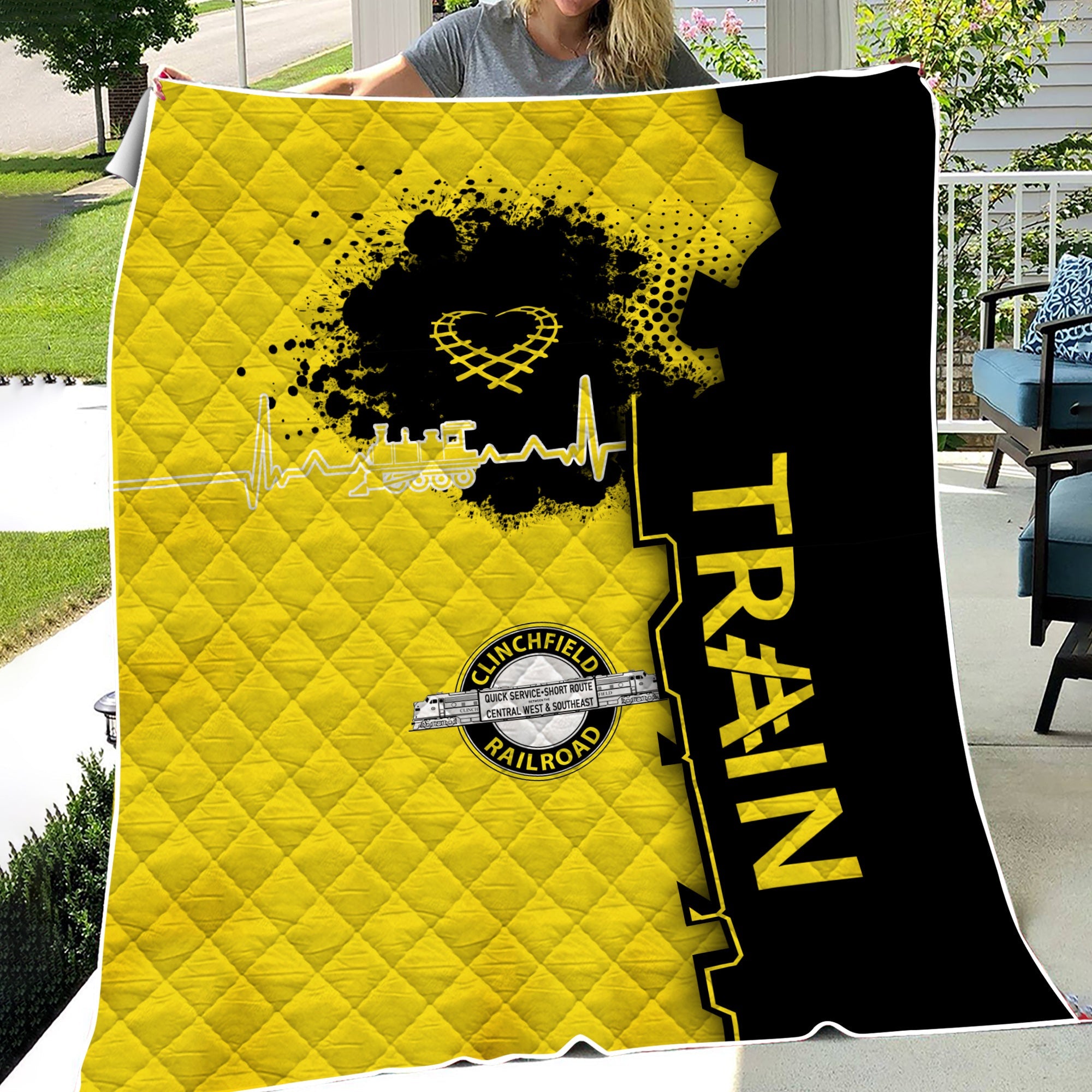 Railspirit Clinchfield Railroad Premium Quilts Engine Heartbeat and Track Love Style Quilts Gift Idea For Train Lovers