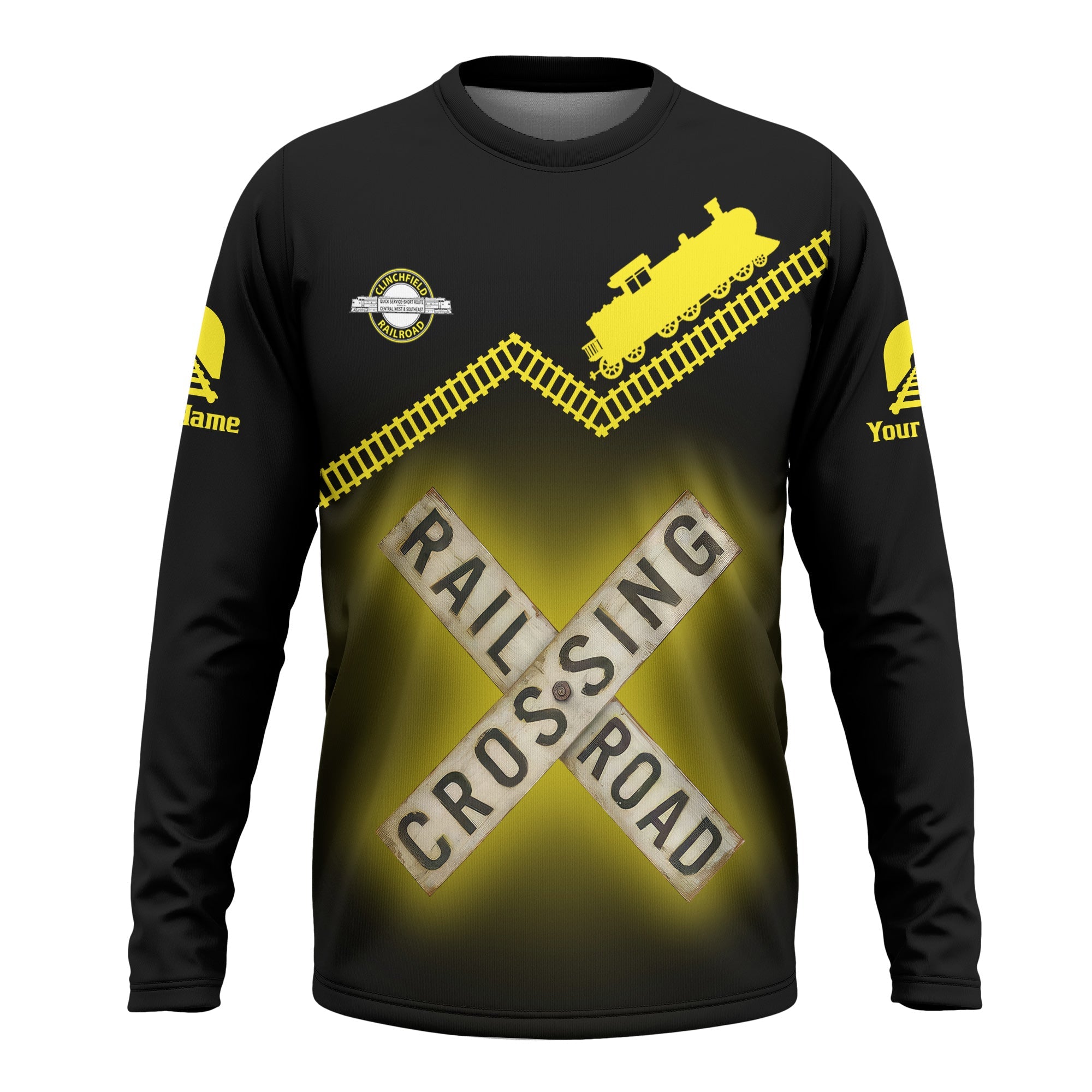 Railspirit Personalized Clinchfield Railroad Long Sleeve Shirt Railroad Crossing Printed Train Track Shirt