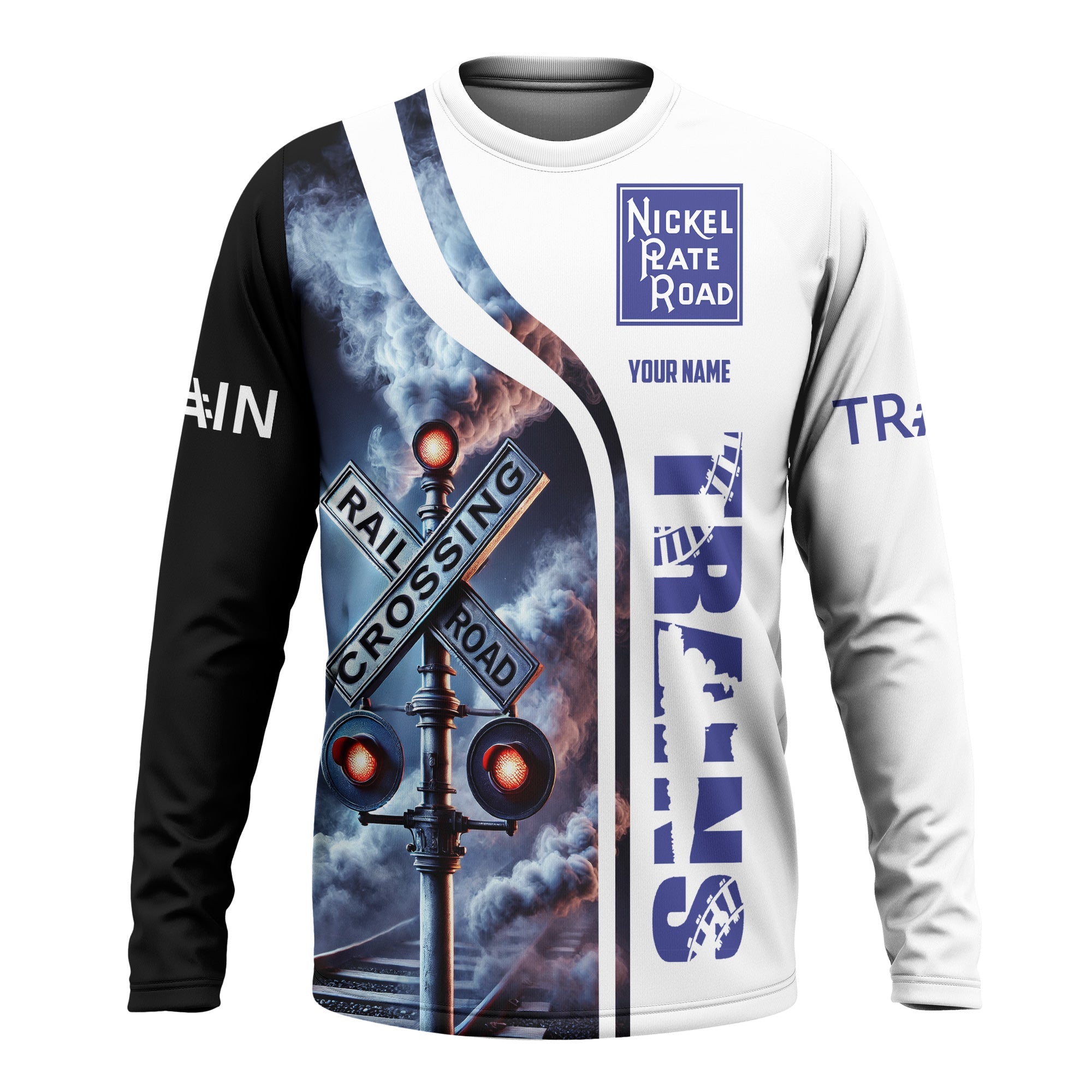 Railspirit Custom Name New York, Chicago and St. Louis Railroad Long Sleeve Shirt Railroad Crossing Sign Nickel Plate Road Printed Train Shirt