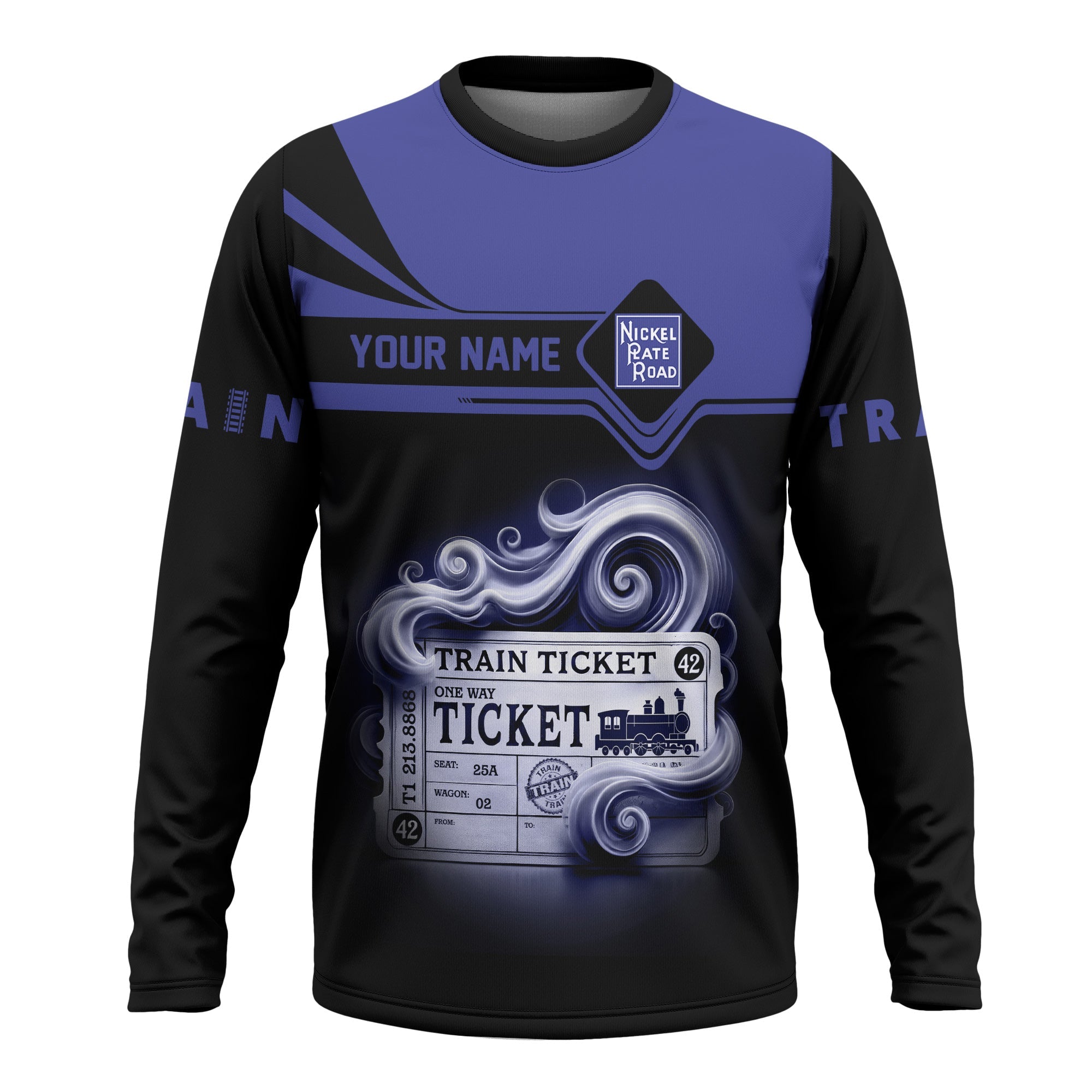 Railspirit Custom Name New York, Chicago and St. Louis Railroad Long Sleeve Shirt American Train Ticket Nickel Plate Road Printed Shirt