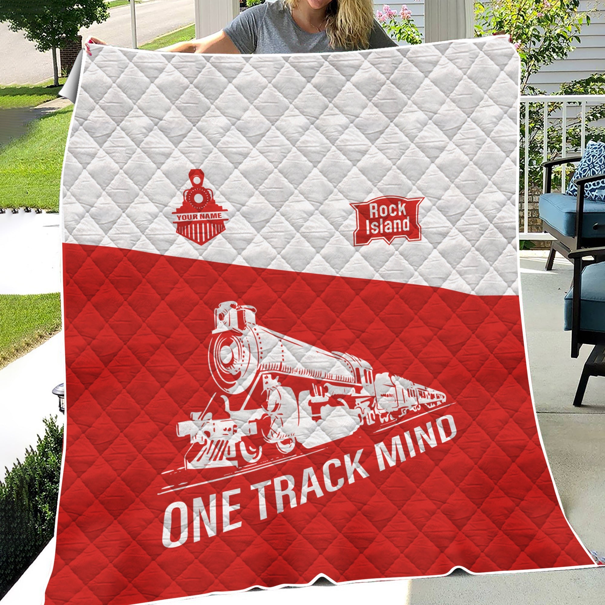 Railspirit Personalized Chicago, Rock Island and Pacific Railroad Premium Quilt One Track Mind Rock Island Railroad Train Premium Quilt Gift Idea For Train Lover