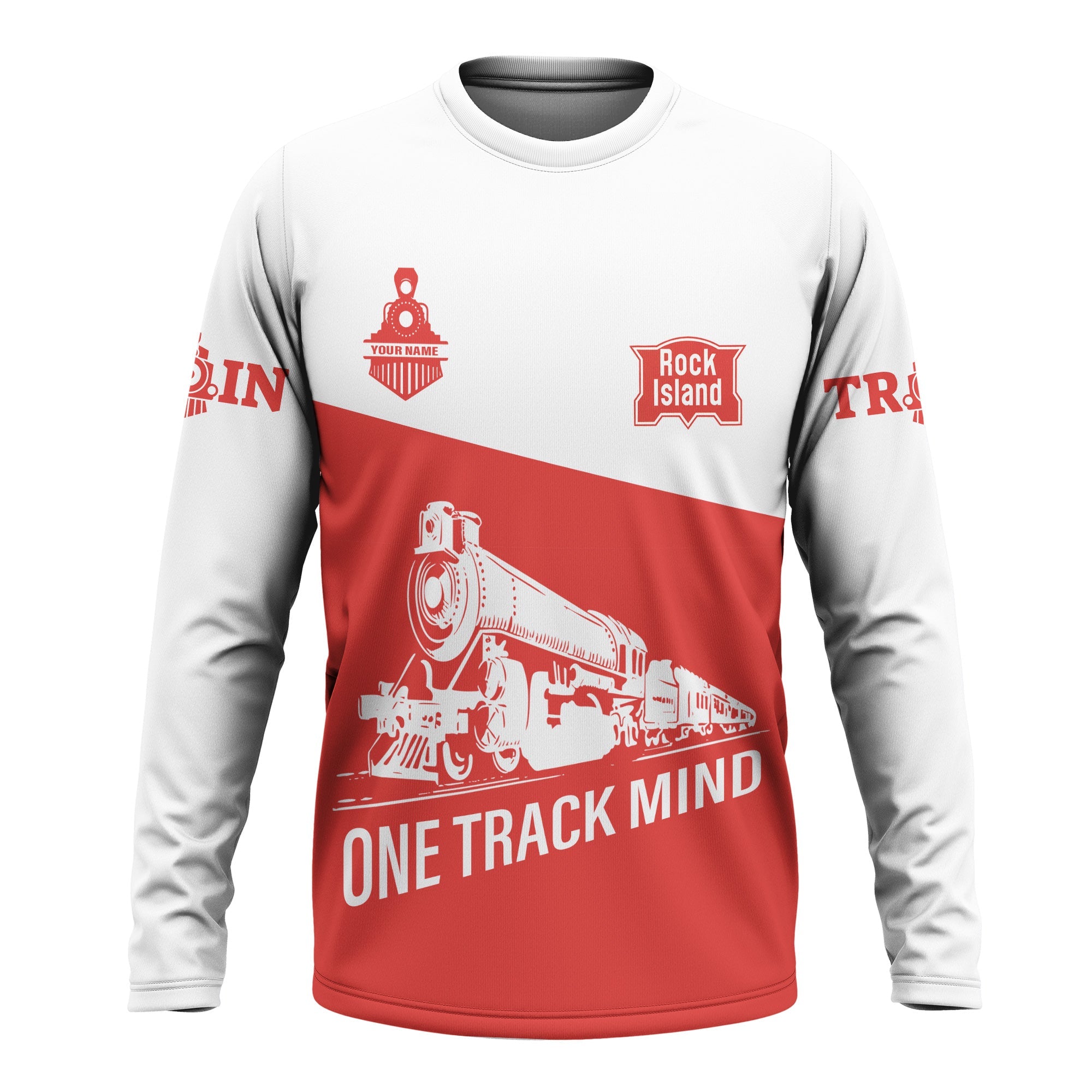 Railspirit Custom Name Chicago, Rock Island and Pacific Railroad Long Sleeve Shirt One Track Mind Rock Island Railroad Printed Shirt