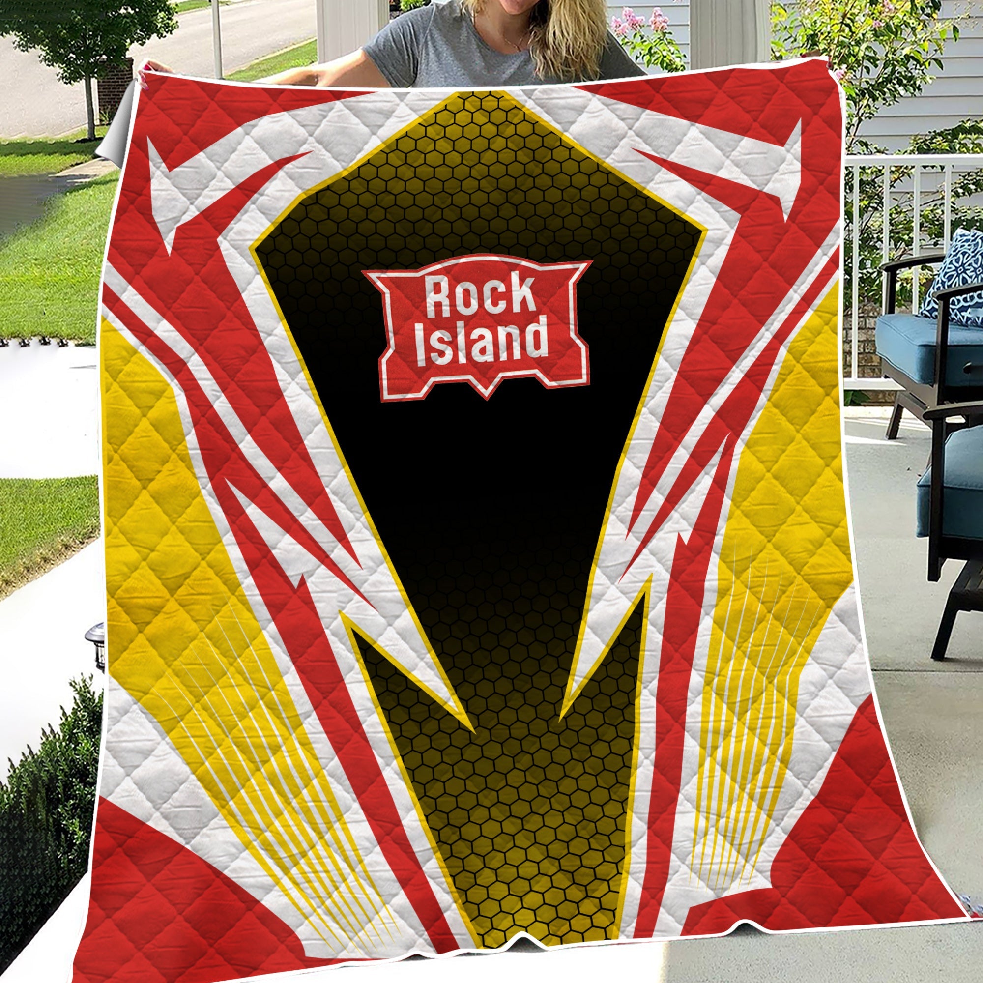 Railspirit Chicago, Rock Island and Pacific Railroad Premium Quilts Lightning Graphic Style Rock Island Railroad Premium Quilts Gift For Train Lover