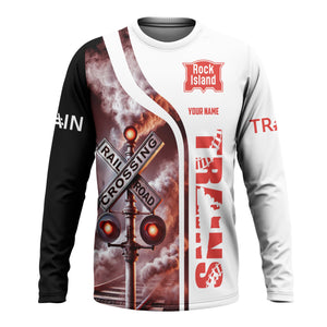 Railspirit Custom Name Chicago, Rock Island and Pacific Railroad Long Sleeve Shirt Railroad Crossing Sign Rock Island Railroad Printed Train Shirt