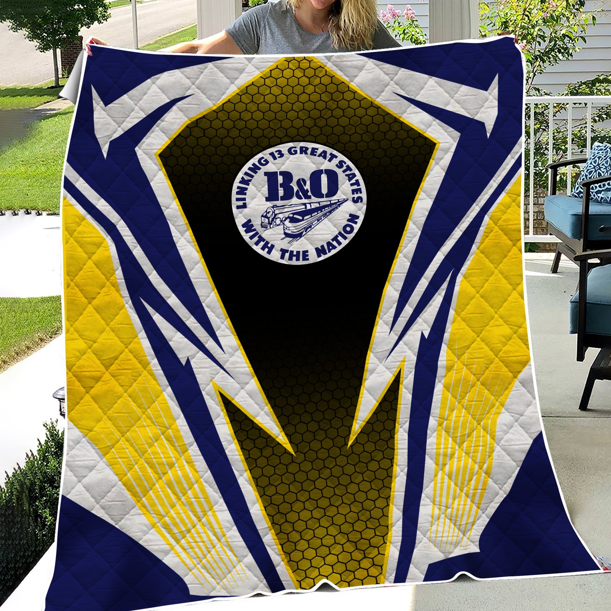 Railspirit B&O Great States Railroad Premium Quilts Lightning Graphic Style Premium Quilts Gift Idea For Train Lover