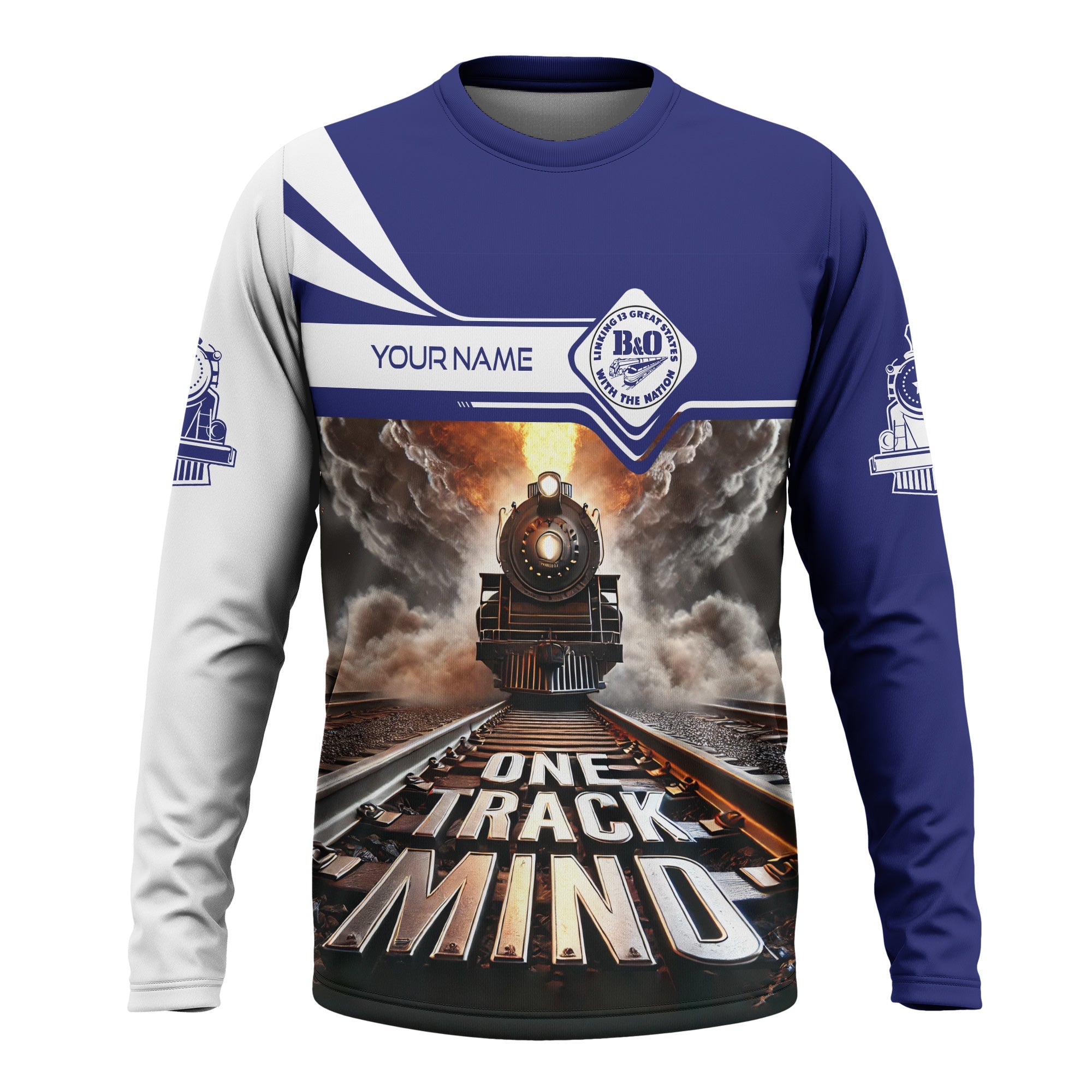 Railspirit Personalized B&O Great States Railroad Long Sleeve Shirt One Track Mind Train Printed Shirt