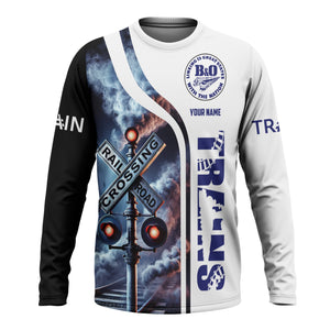 Railspirit Custom Name B&O Great States Railroad Long Sleeve Shirt Railroad Crossing Sign Printed Train Shirt