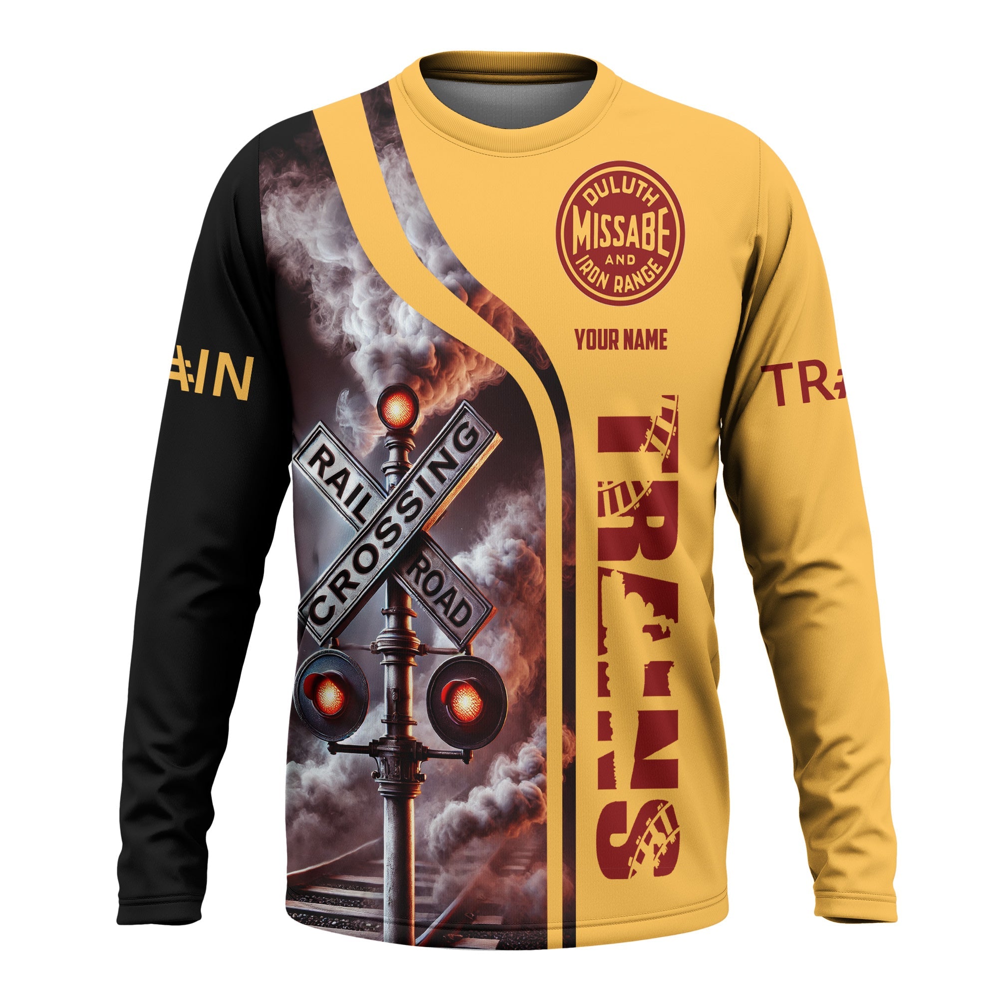 Railspirit Custom Name Duluth, Missabe, & Iron Range Railroad Long Sleeve Shirt Railroad Crossing Sign Printed Train Shirt