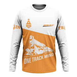 Railspirit Custom Name BNSF Railway Long Sleeve Shirt One Track Mind Printed Shirt
