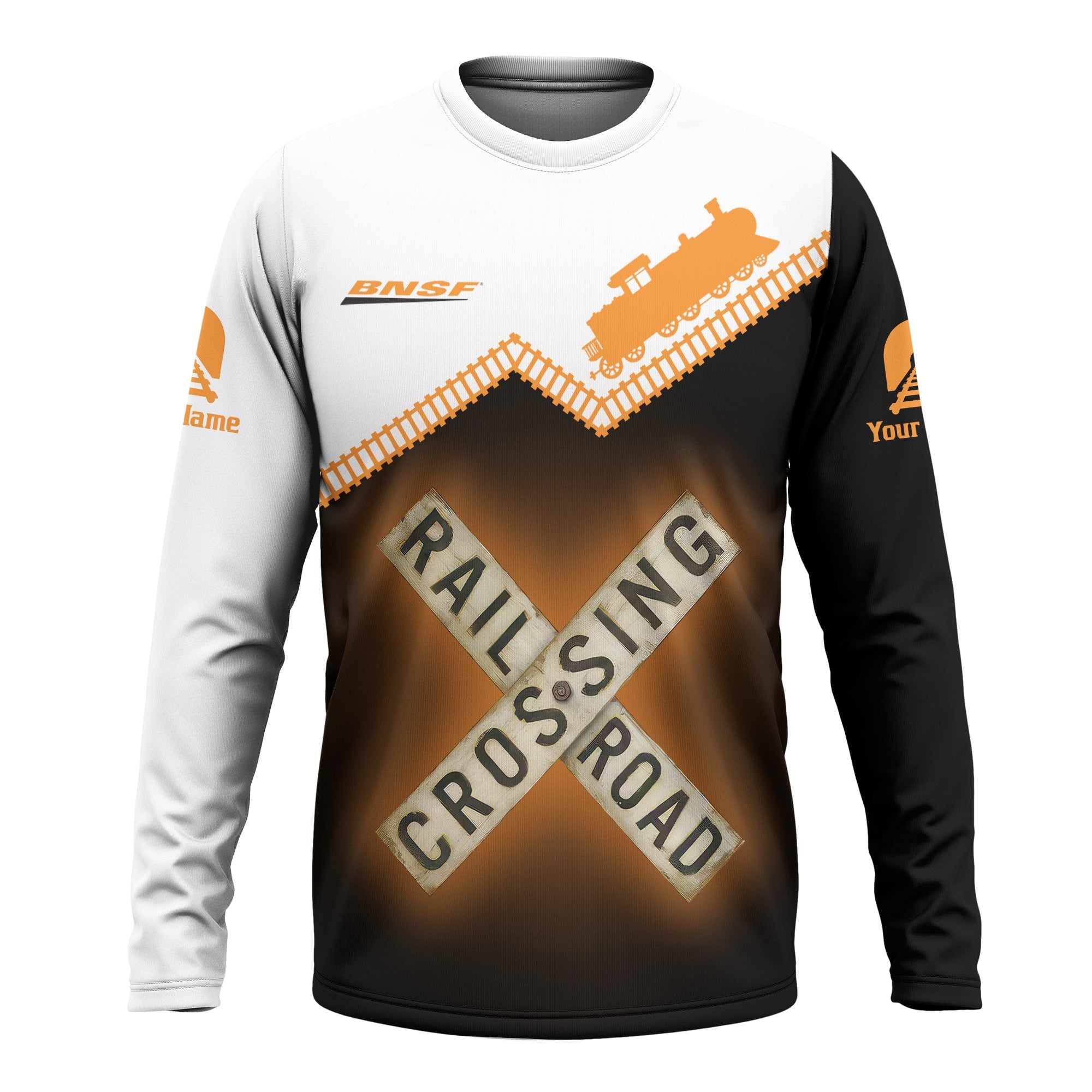 Railspirit Personalized BNSF Railway Long Sleeve Shirt Railroad Crossing Printed Train Track Shirt