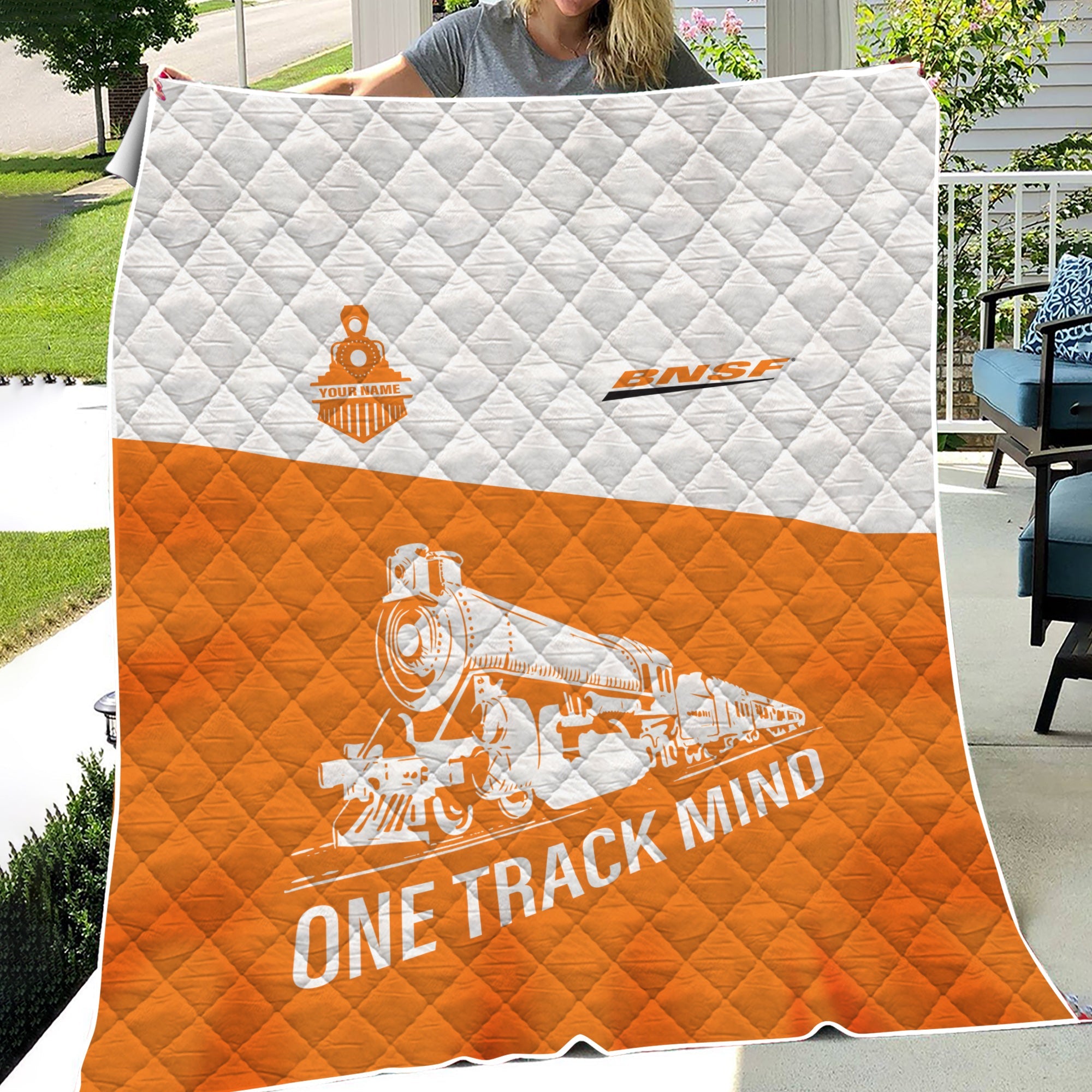 Railspirit Personalized BNSF Railway Premium Quilt One Track Mind Train Premium Quilt Gift Idea For Train Lover