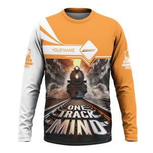 Railspirit Personalized BNSF Railway Long Sleeve Shirt One Track Mind Train Printed Shirt