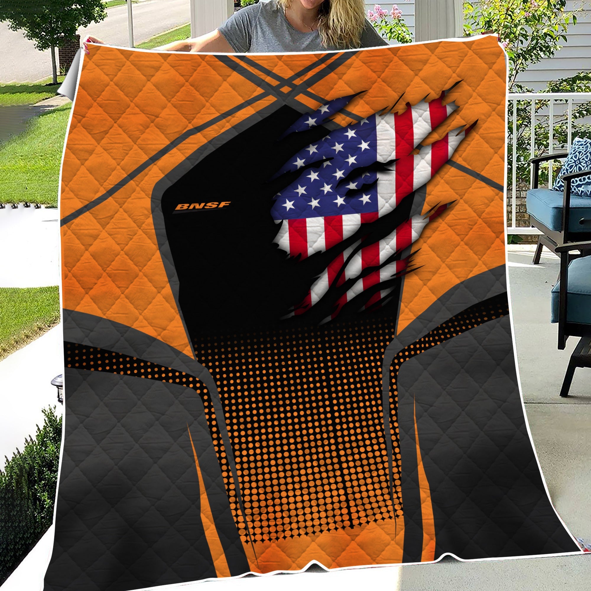 Railspirit Personalized BNSF Railway Premium Quilts American Vintage All Over Printed Premium Quilts