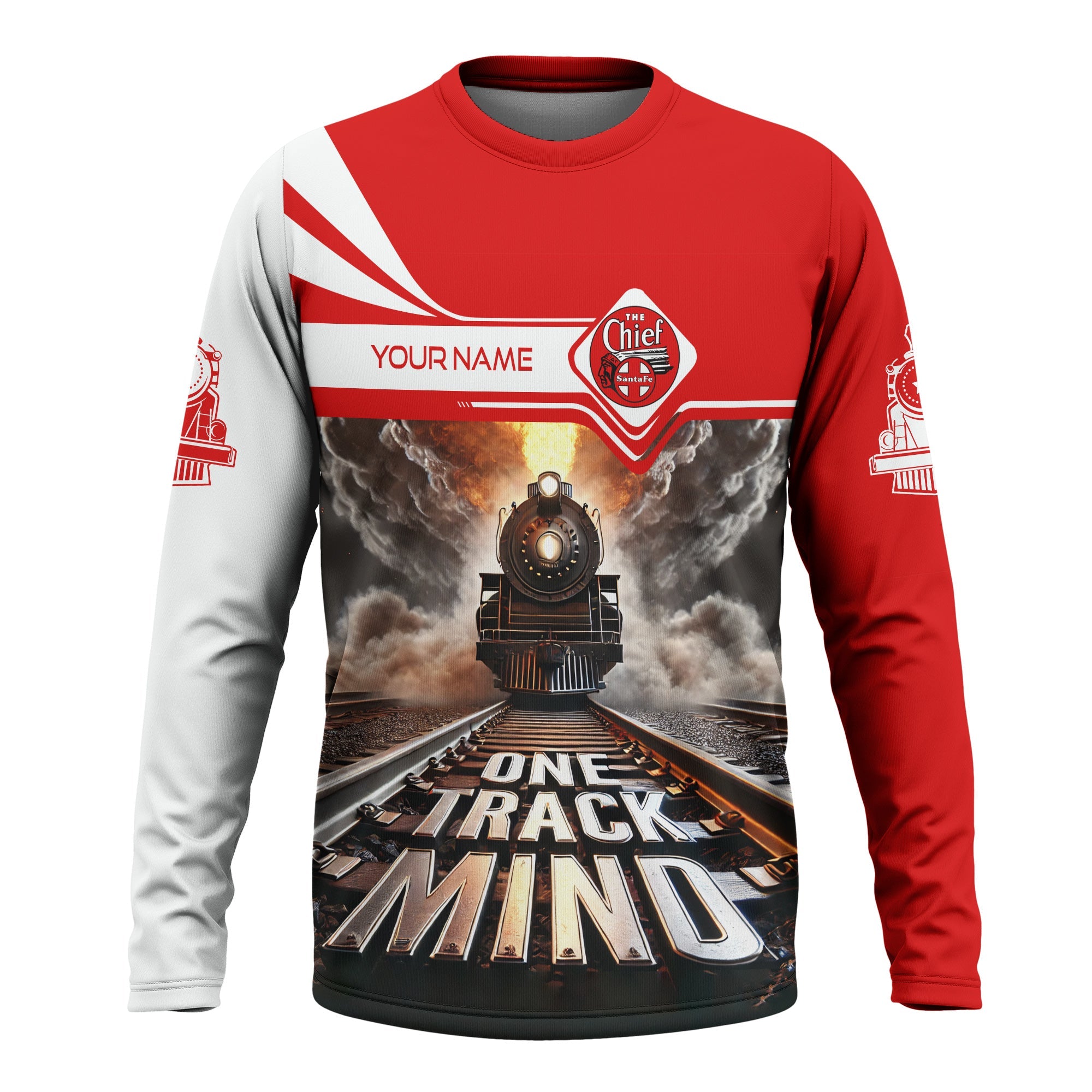 Railspirit Personalized The Chief Santa Fe Railroad Long Sleeve Shirt One Track Mind Train Printed Shirt