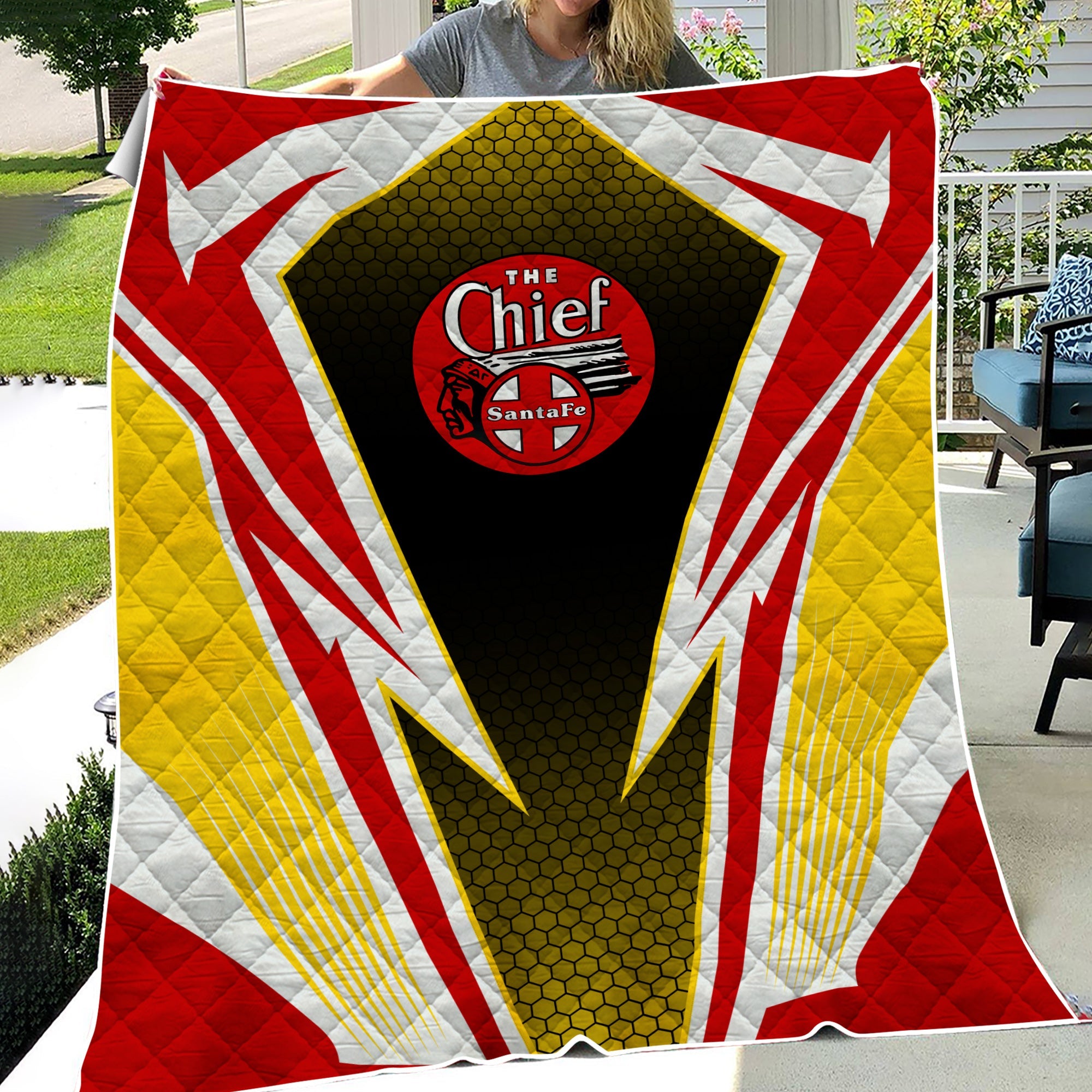 Railspirit The Chief Santa Fe Railroad Premium Quilts Lightning Graphic Style Premium Quilts Gift Idea For Train Lover