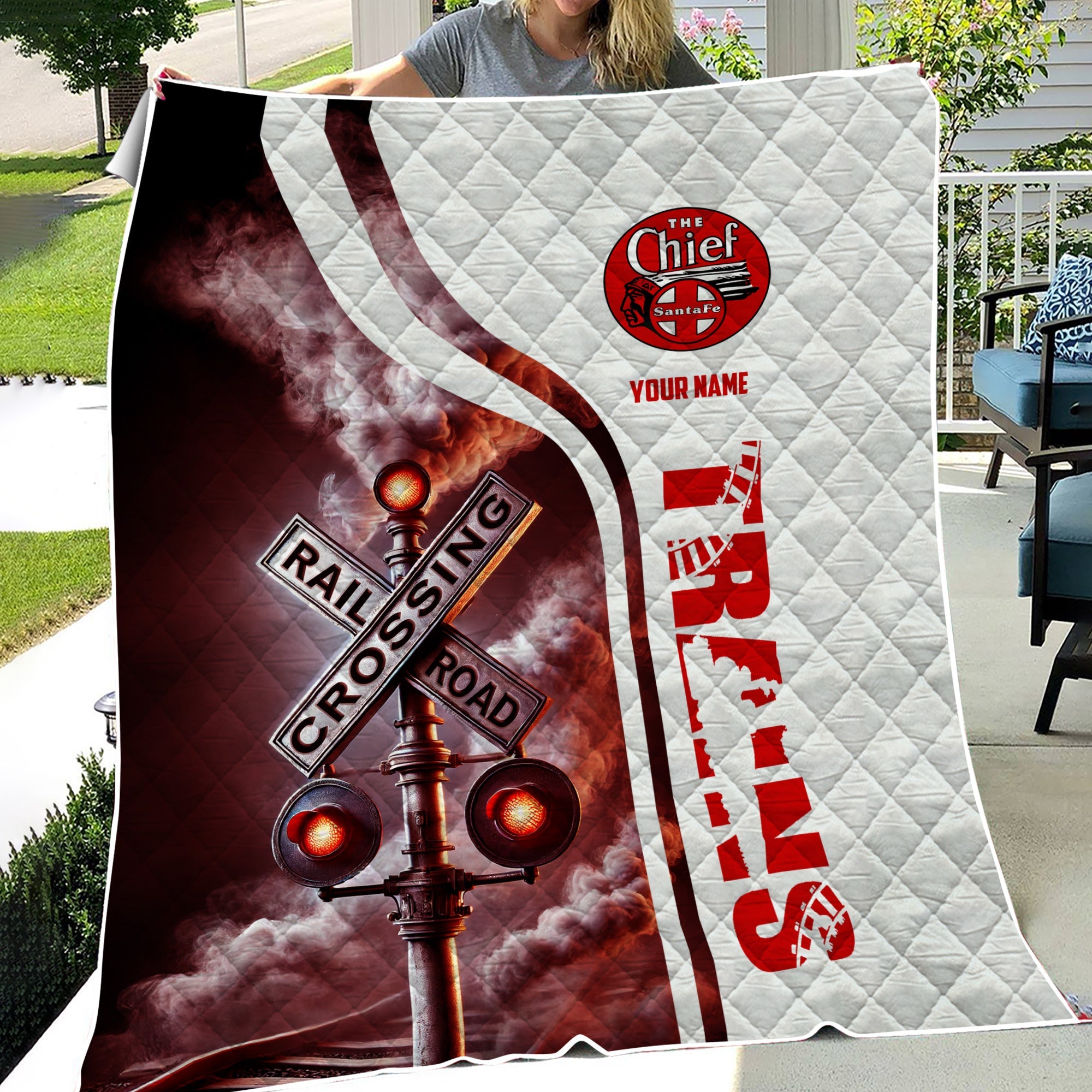 Railspirit Personalized The Chief Santa Fe Railroad Premium Quilts Railroad Crossing Sign Quilts All Over Print