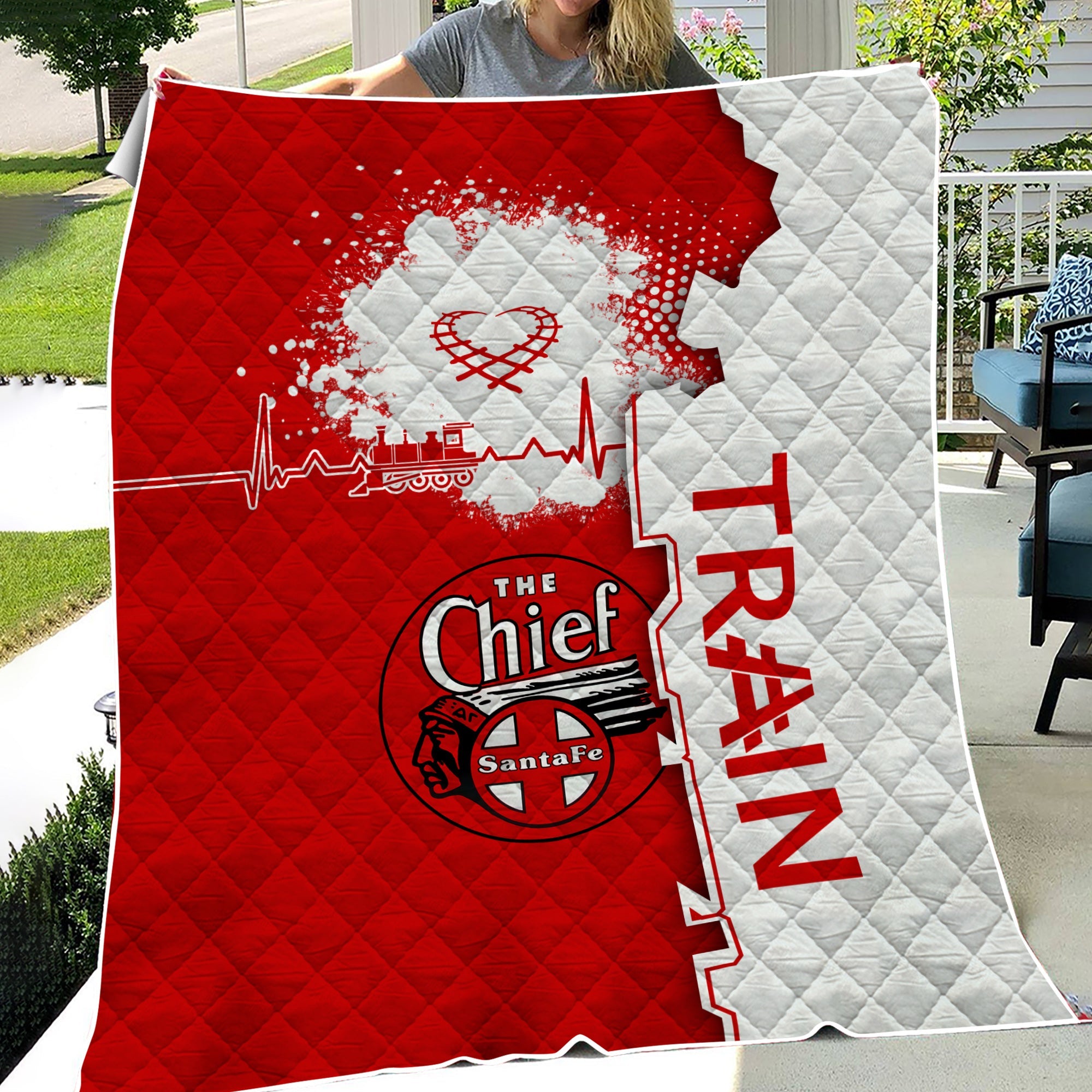 Railspirit The Chief Santa Fe Railroad Premium Quilts Engine Heartbeat and Track Love Style Quilts Gift Idea For Train Lovers
