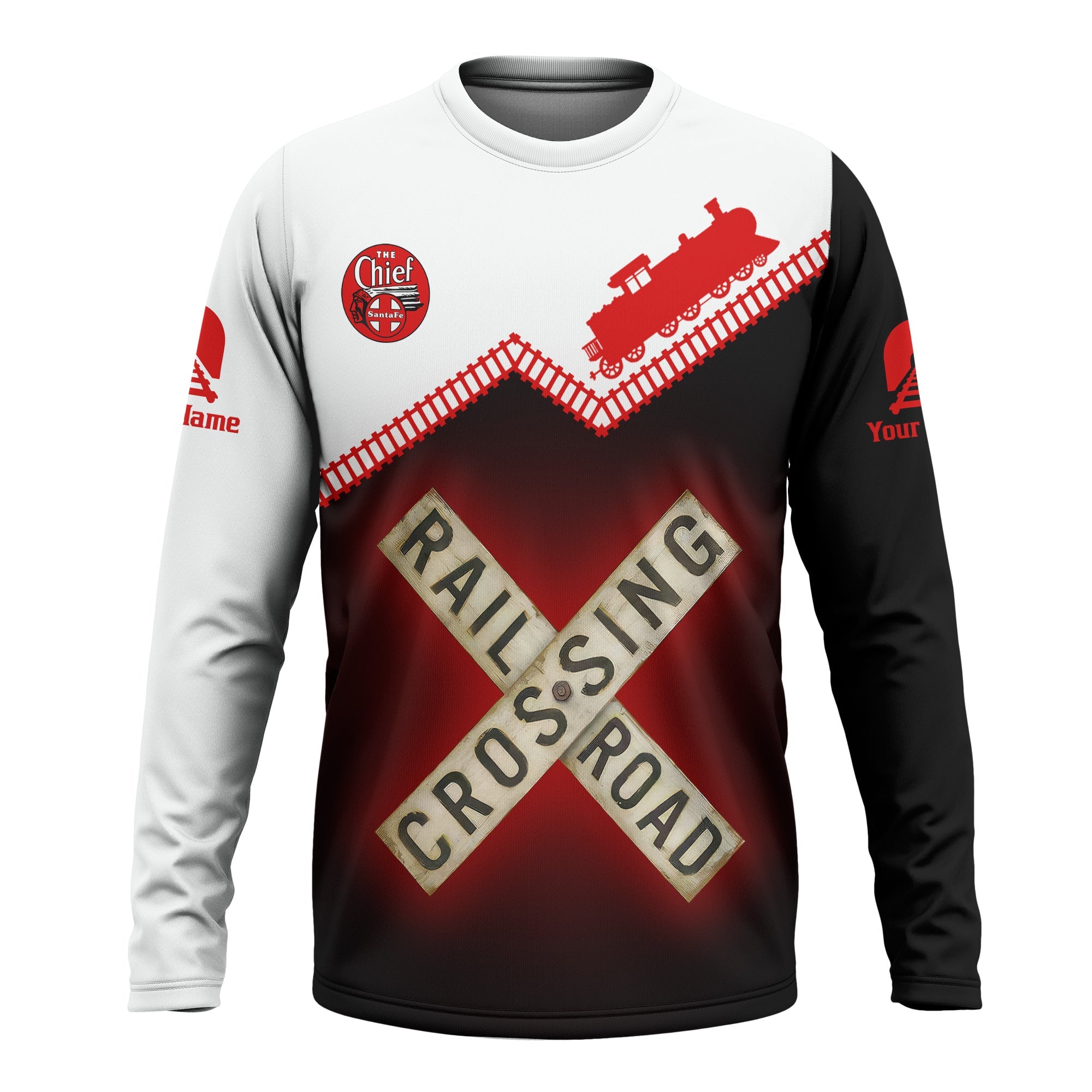 Railspirit Personalized The Chief Santa Fe Railroad Long Sleeve Shirt Railroad Crossing Printed Train Track Shirt