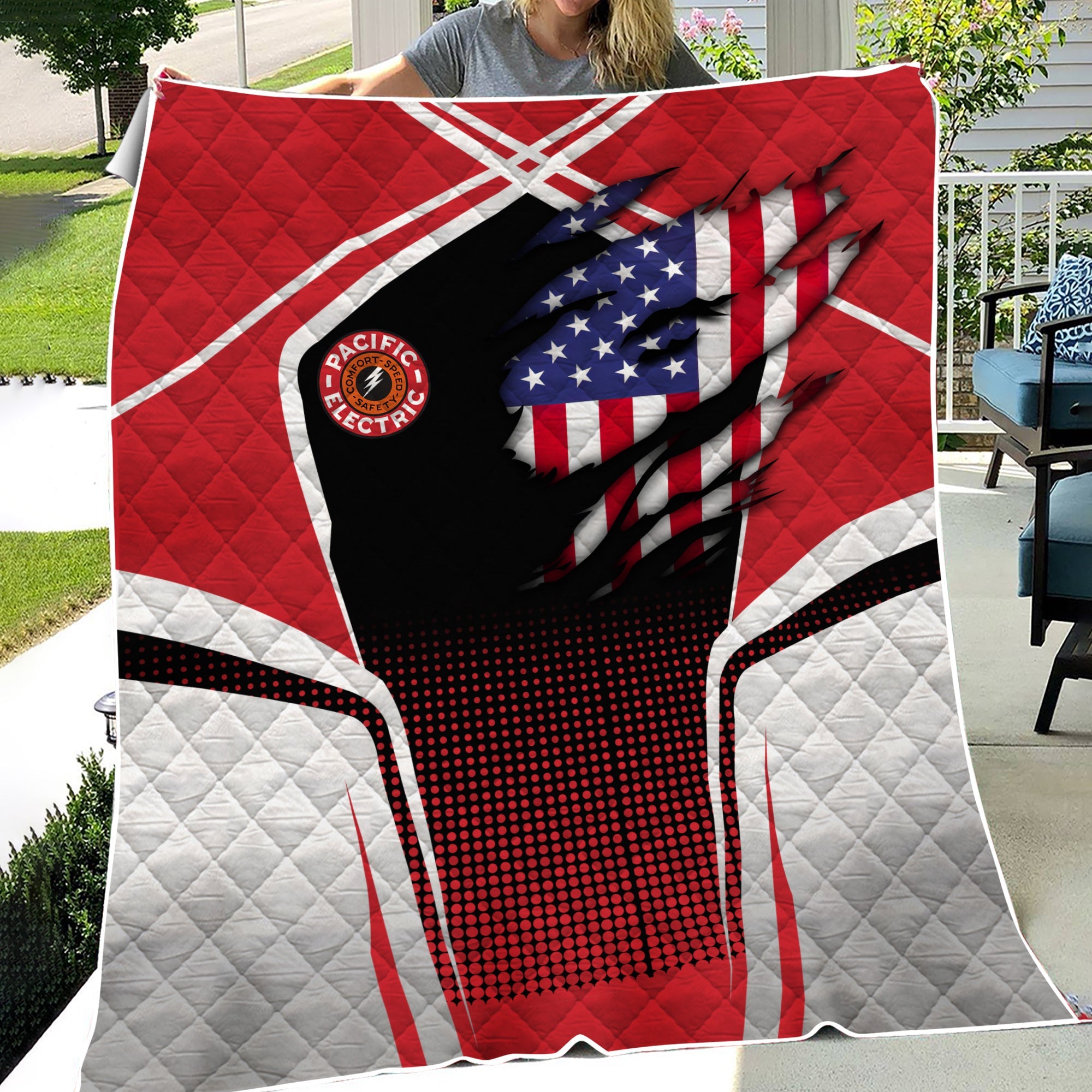 Railspirit Personalized Pacific Electric Railroad Premium Quilts American Vintage All Over Printed Premium Quilts