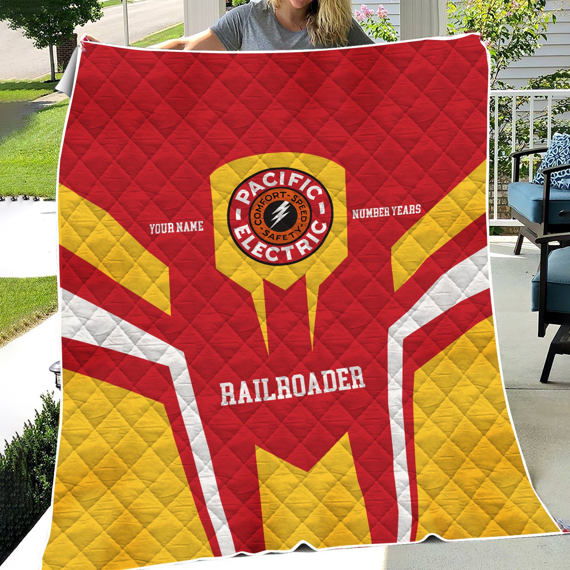 Railspirit Personalized Pacific Electric Railroad Premium Quilts Custom Year Railroader Gift Idea For Train Lover
