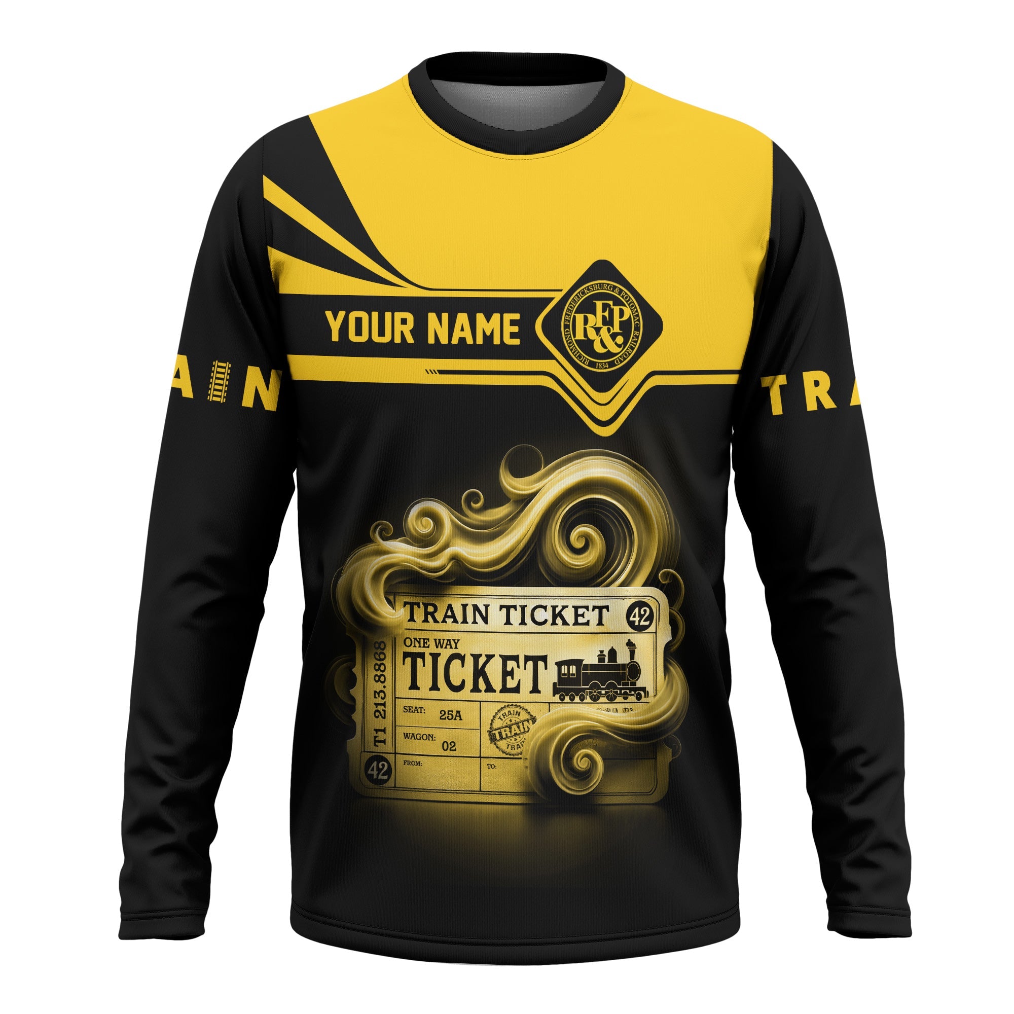 Railspirit Custom Name Richmond, Fredericksburg And Potomac Railroad Long Sleeve Shirt American Train Ticket Printed Shirt