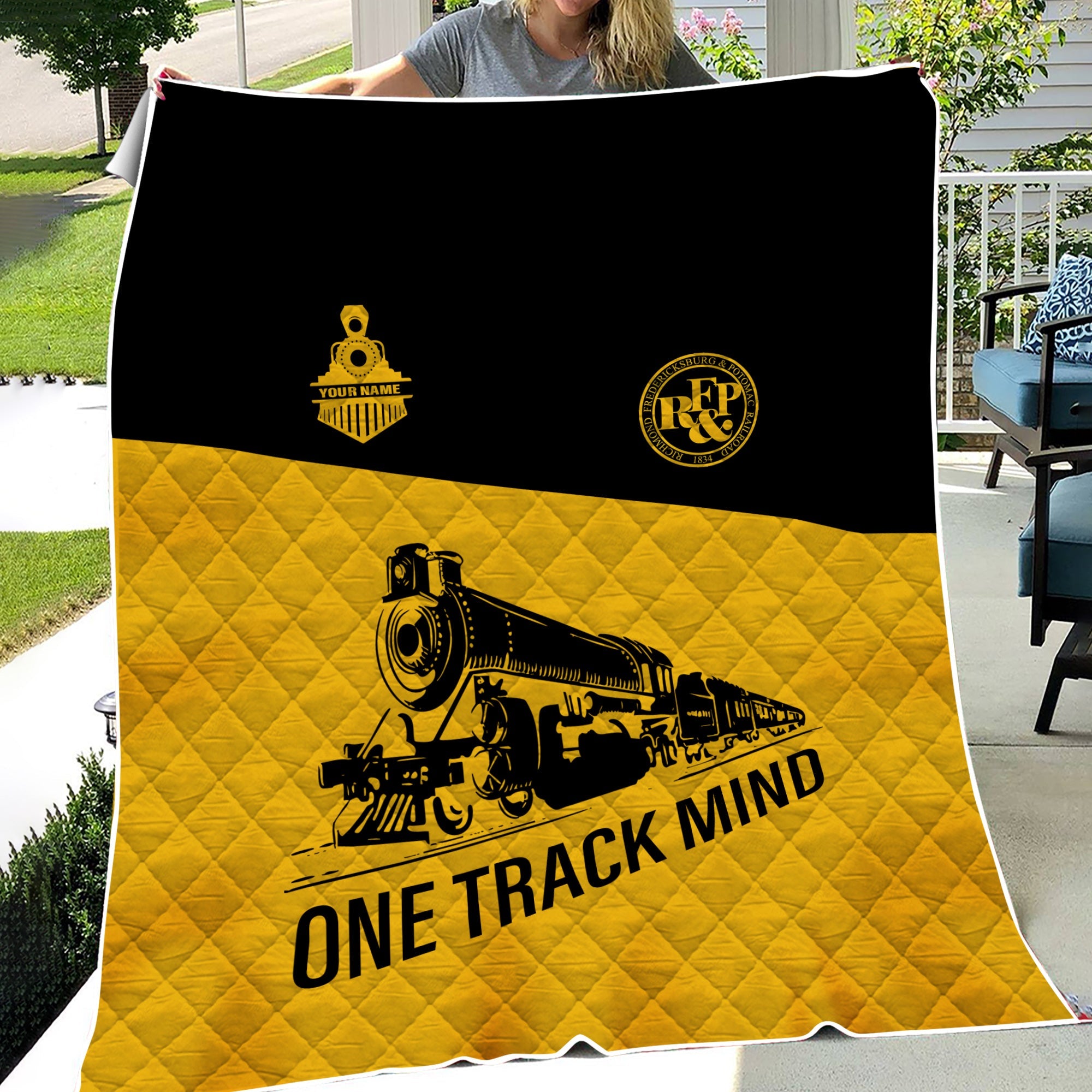 Railspirit Personalized Richmond, Fredericksburg And Potomac Railroad Premium Quilt One Track Mind Train Premium Quilt Gift Idea For Train Lover