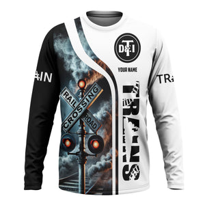 Railspirit Custom Name Detroit Toledo And Ironton Railroad Long Sleeve Shirt Railroad Crossing Sign Printed Train Shirt