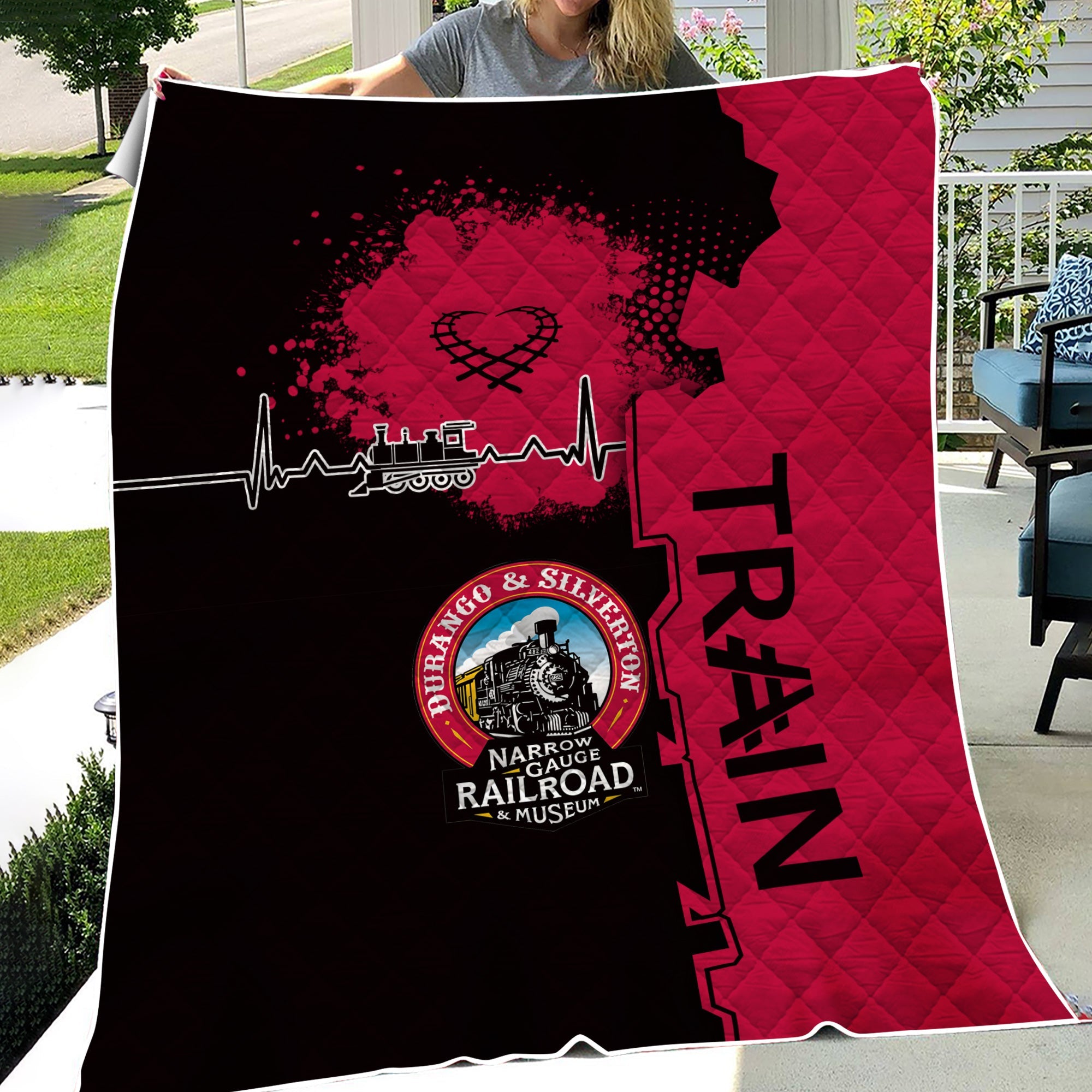 Railspirit Durango And Silverton Narrow Gauge Railroad Premium Quilts Engine Heartbeat and Track Love Style Quilts Gift Idea For Train Lovers
